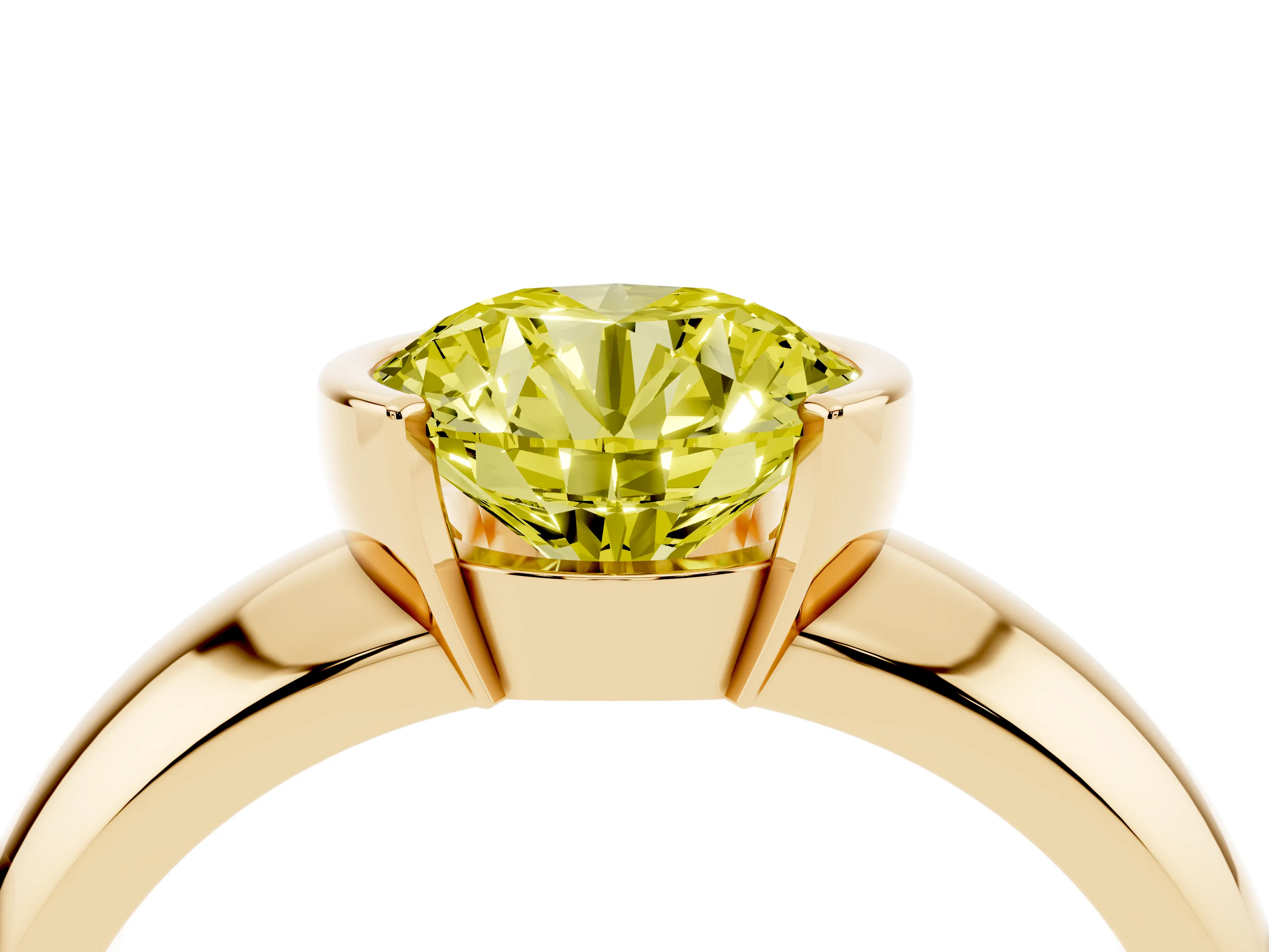 Fancy Yellow Round Cut Diamond Solitaire Tension Set Ring Set in Yellow gold with Wide Band