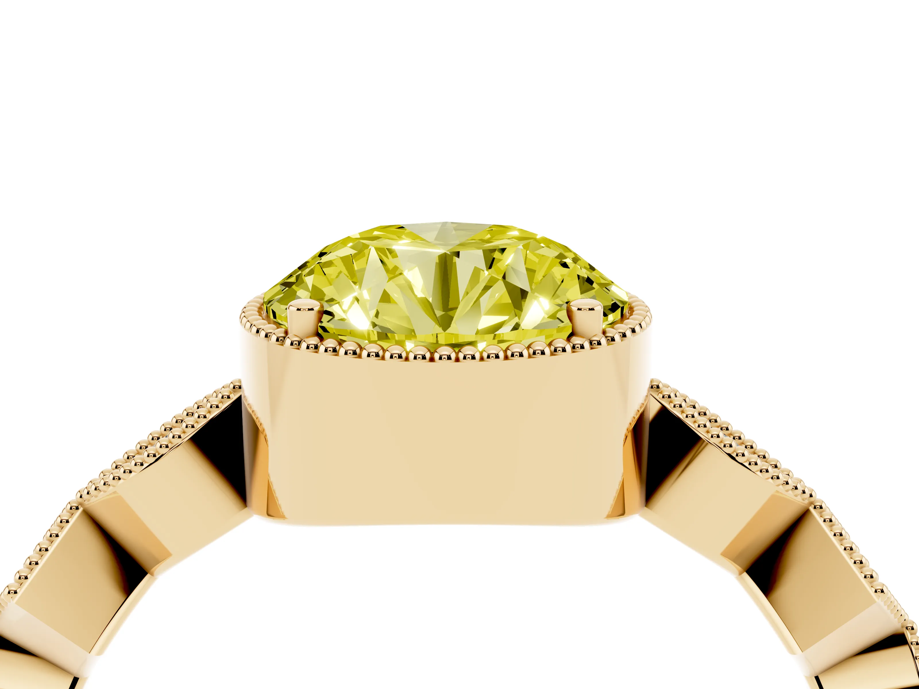 Fancy Yellow Round Cut Diamond Milgrain Marquise Twist Band Ring Set in Yellow gold with Prong Setting