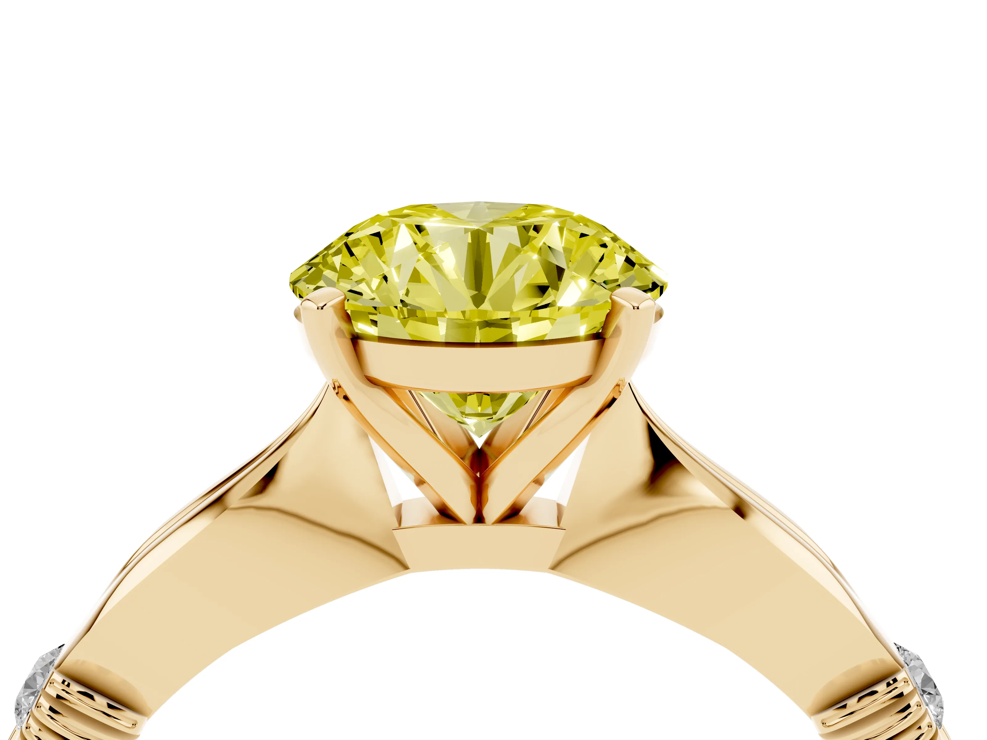 Fancy Yellow Round Cut Diamond Solitaire Twisted Band Ring Set in Yellow gold with Accent Stones and Prong Setting