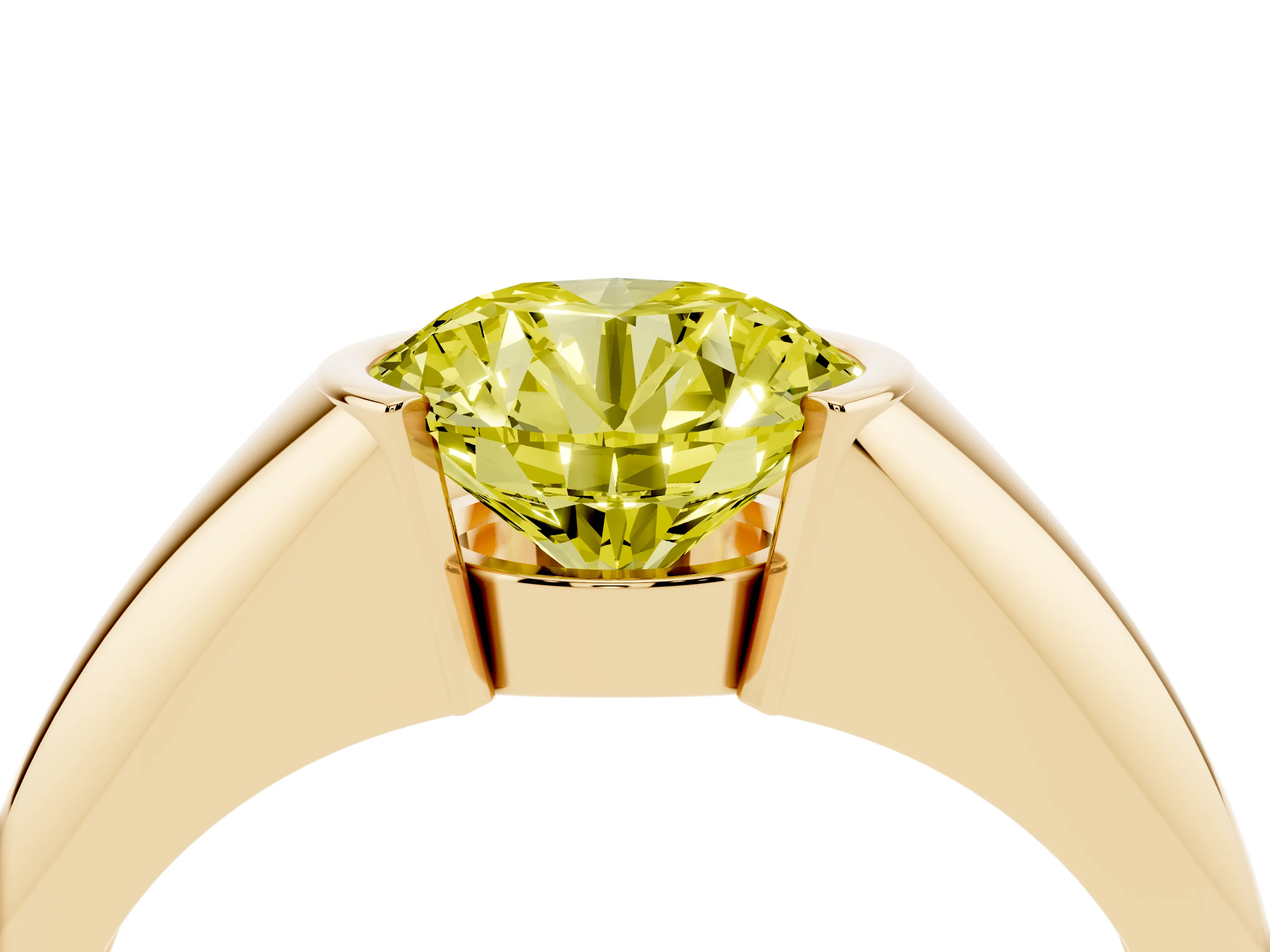Fancy Yellow Round Cut Diamond Solitaire Tension Set Ring Set in Yellow gold