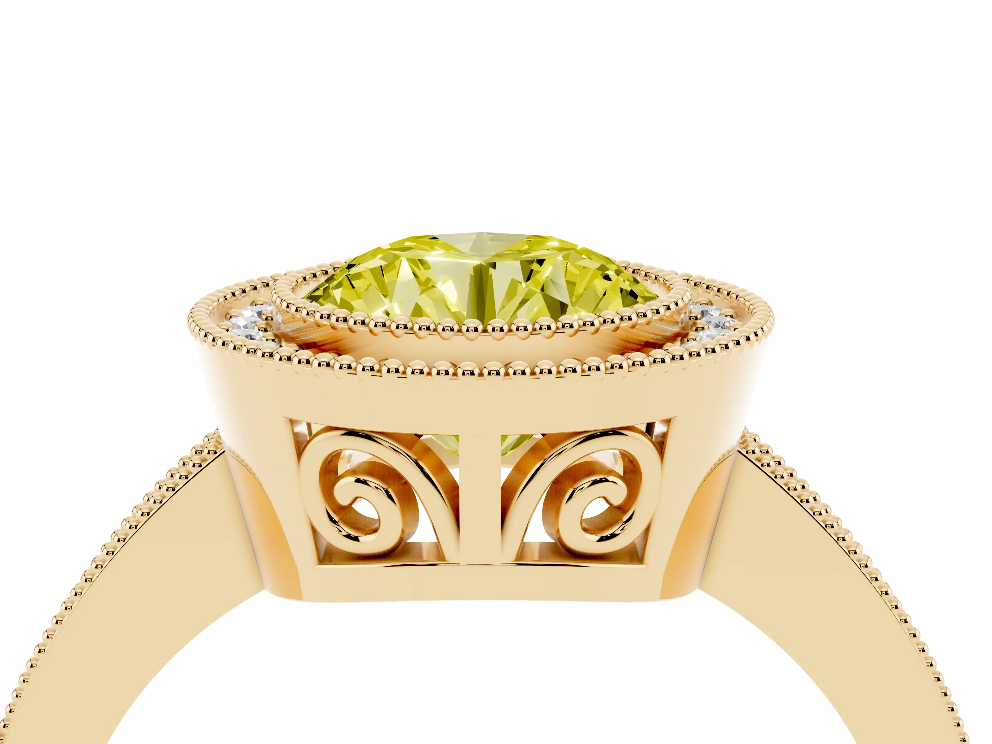 Fancy Yellow Round Cut Diamond Round Halo Ring Set in Yellow gold with Pavé Band