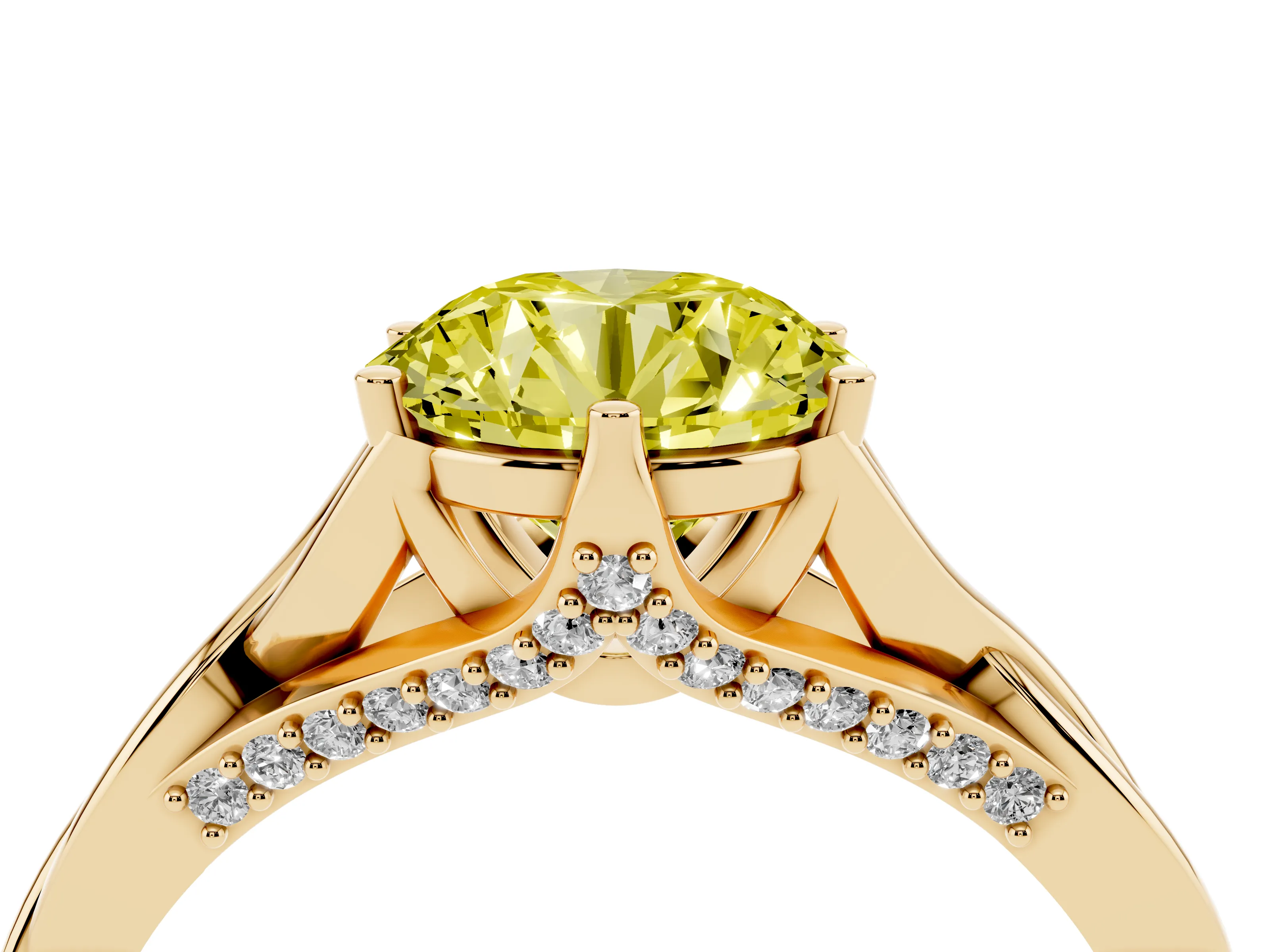 Fancy Yellow Round Cut Diamond Intertwined Twist Band Solitaire Ring Set in Yellow gold with Prong Setting