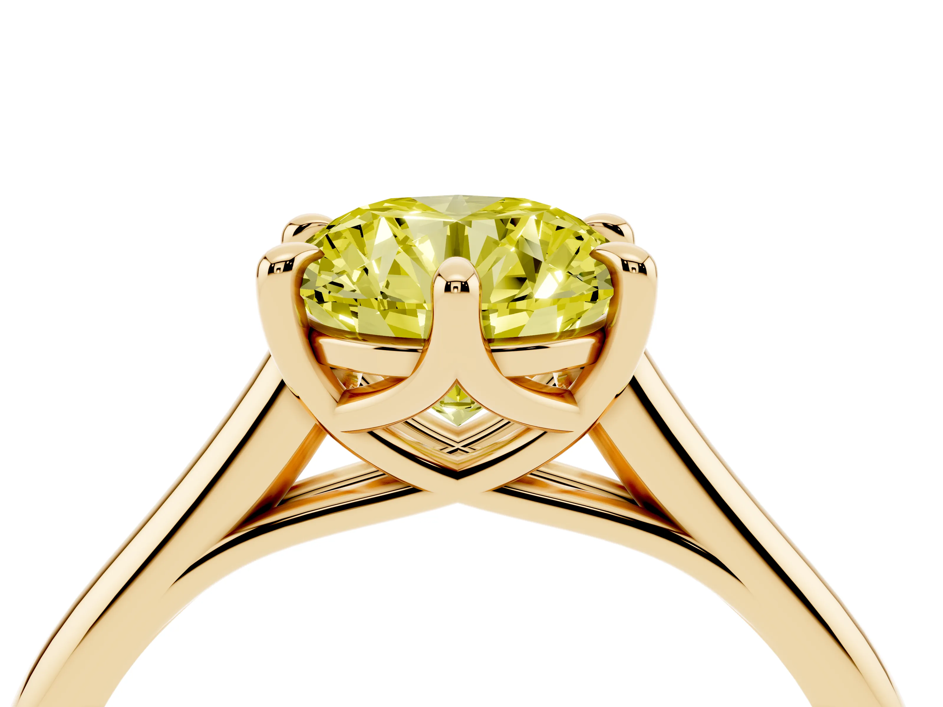 Fancy Yellow Round Cut Diamond Solitaire Engagement Ring Set in Yellow gold with Prong Setting and Plain Classic Band