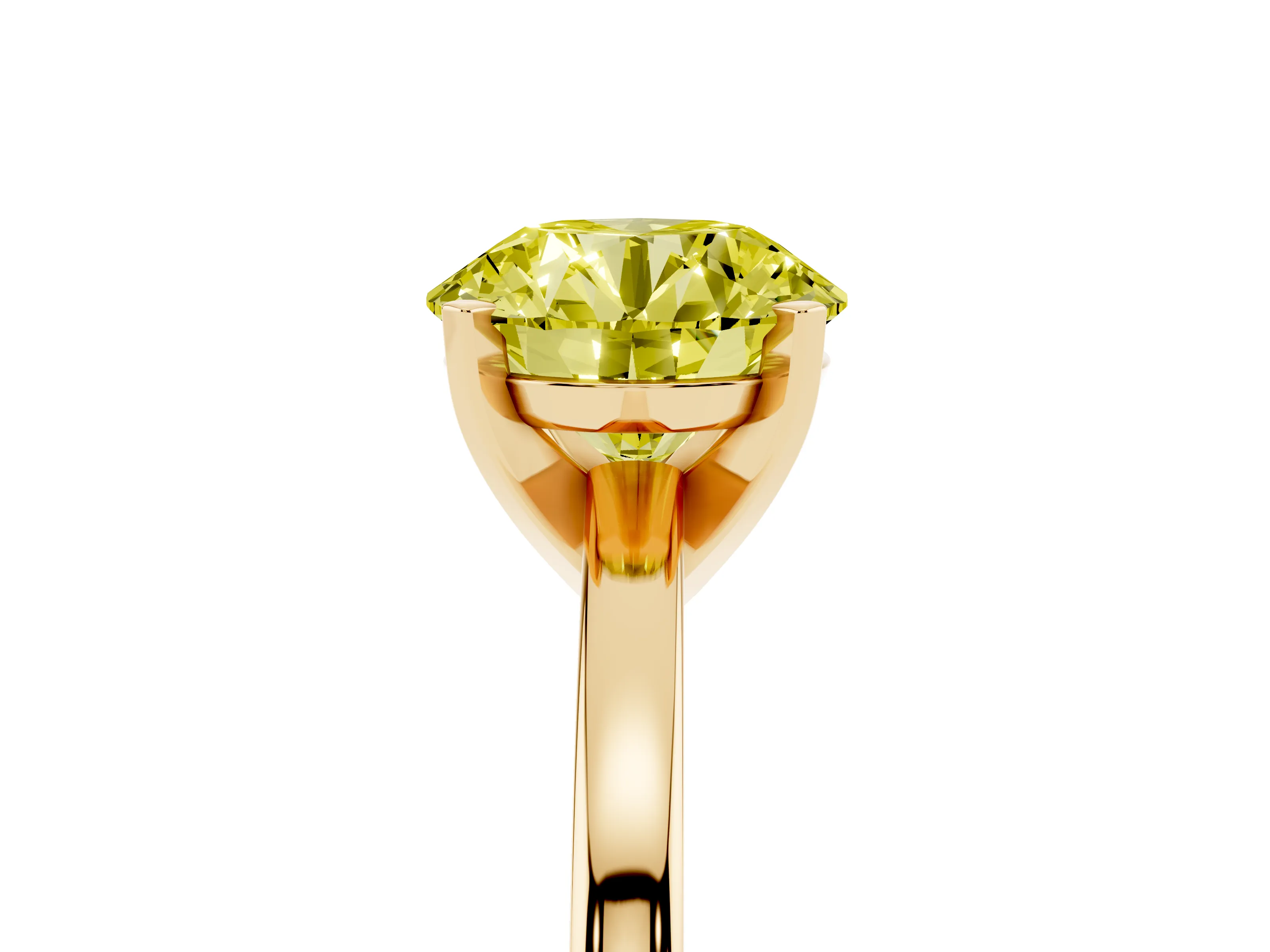 Fancy Yellow Round Cut Diamond Solitaire Engagement Ring Set in Yellow gold with Prong Setting on a Classic Band