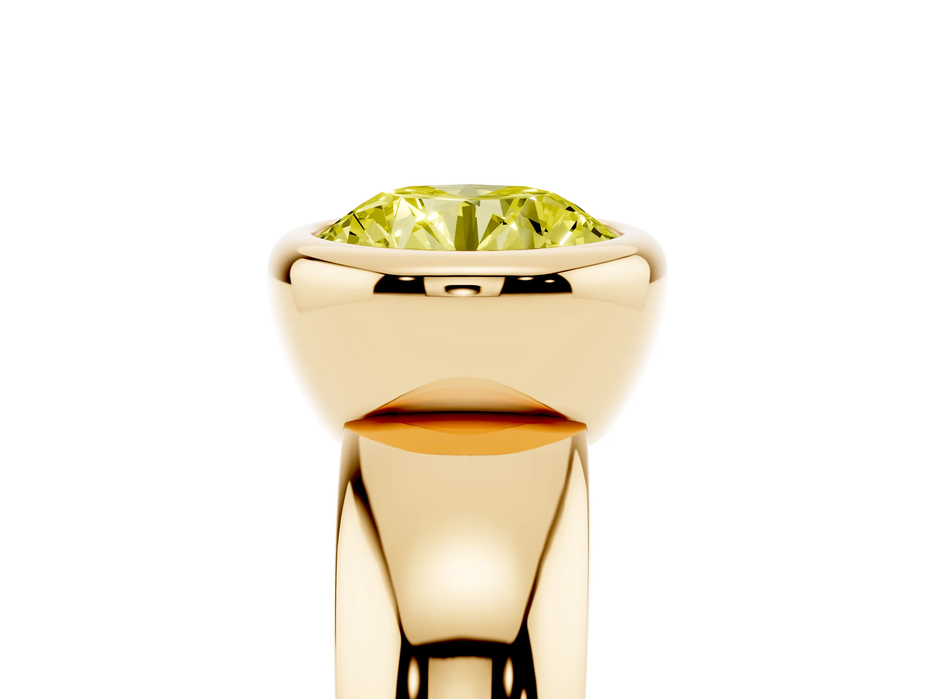 Fancy Yellow Bezel Set Round Cut Diamond Solitaire Ring Set in Yellow gold with Wide Band