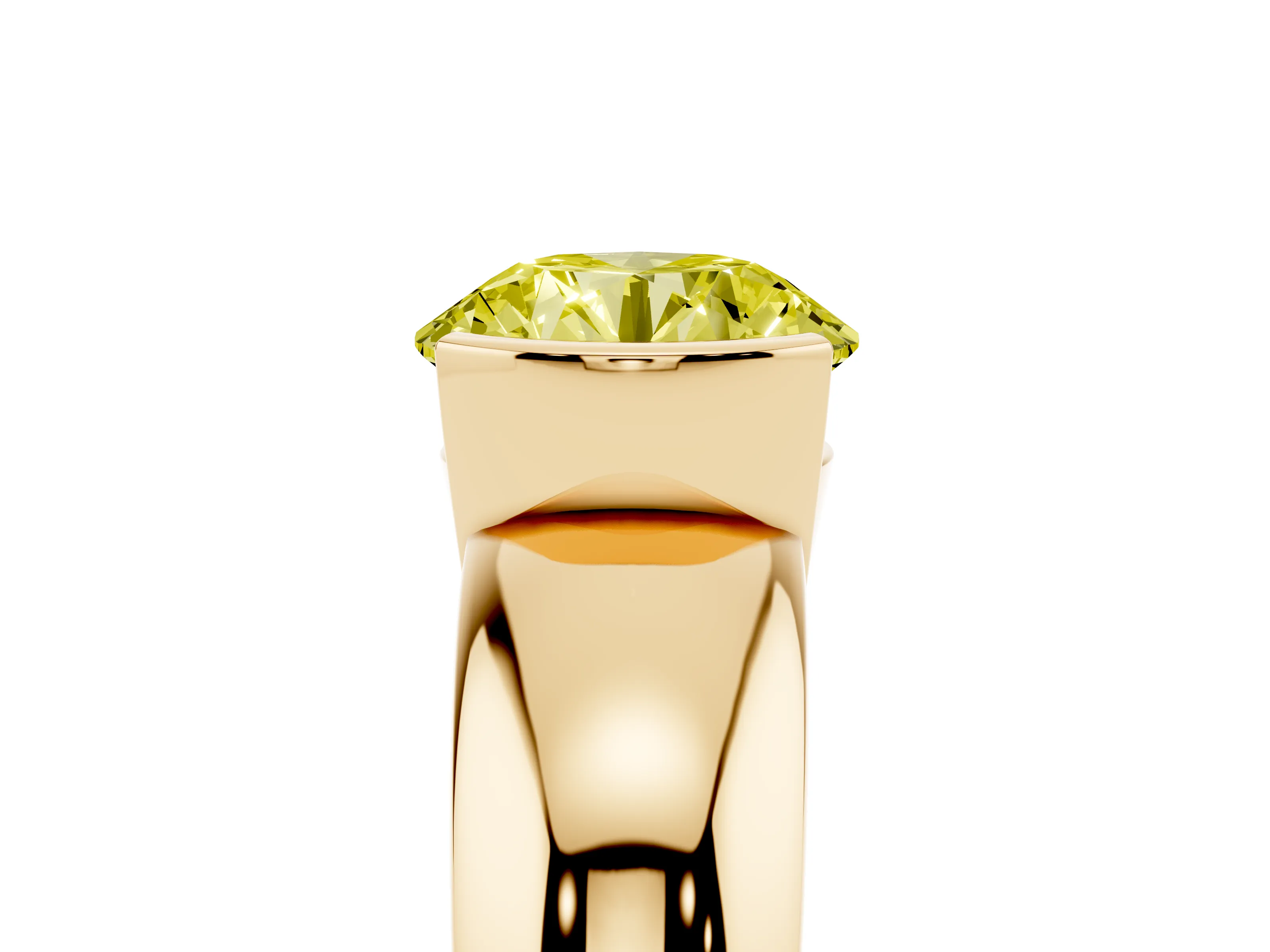 Fancy Yellow Round Cut Diamond Solitaire Tension Set Ring Set in Yellow gold with Wide Band
