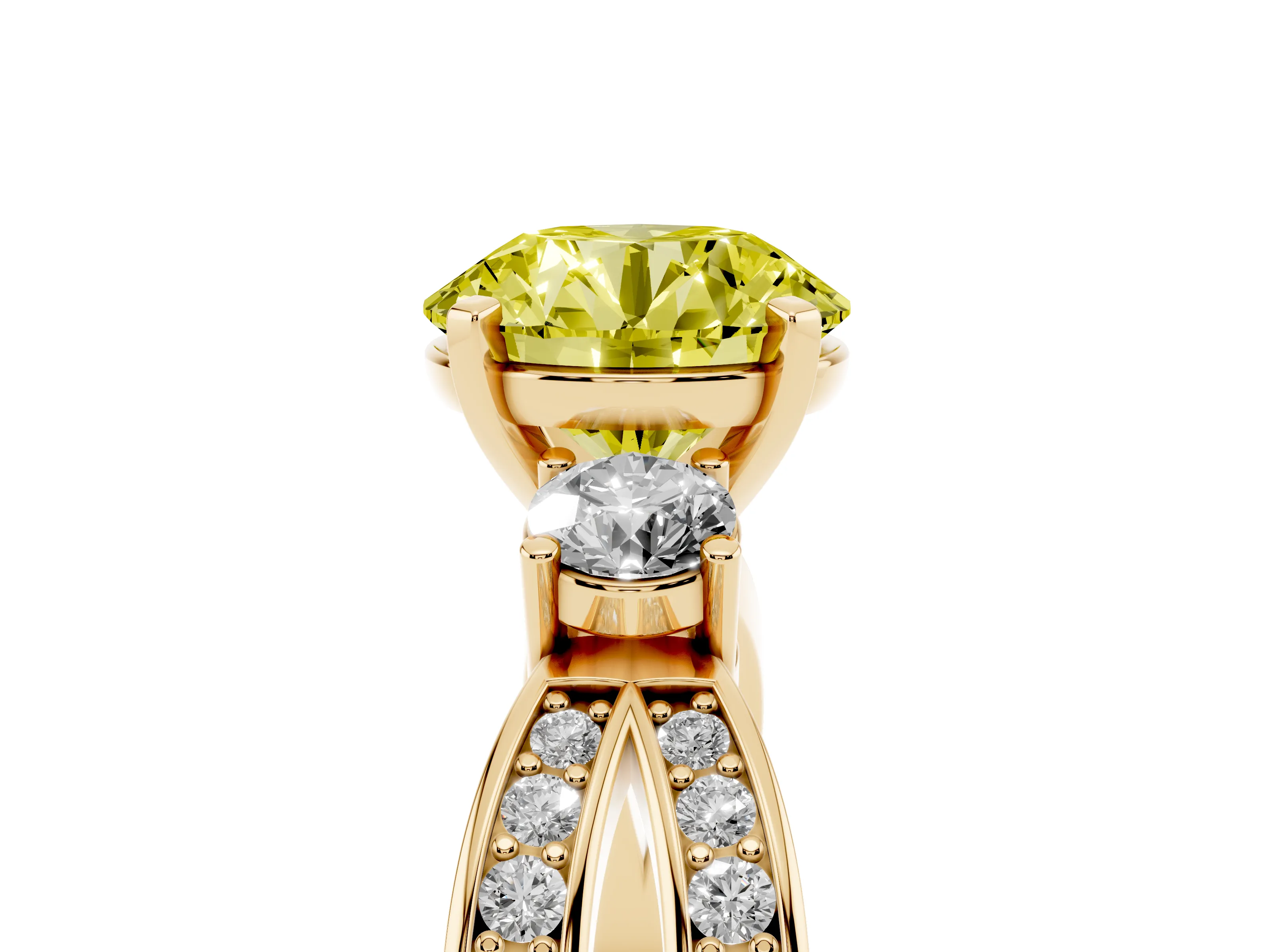 Fancy Yellow Three-Stone Round Cut Diamond Twist Band Ring Set in Yellow gold with Pavé Accents and Prong Setting
