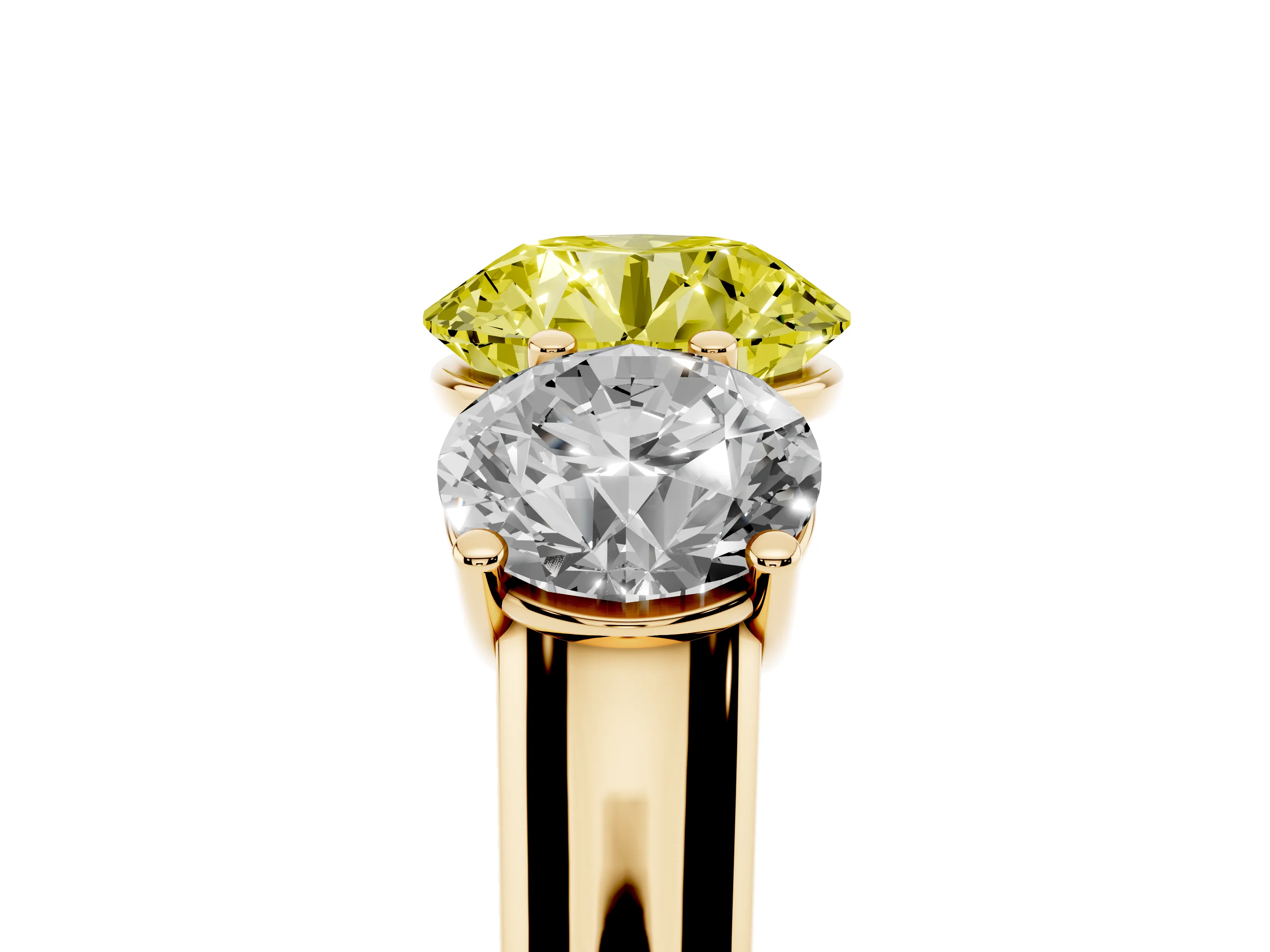 Fancy Yellow Round Cut Diamond Three-Stone Ring Set in Yellow gold with Plain Polished Band