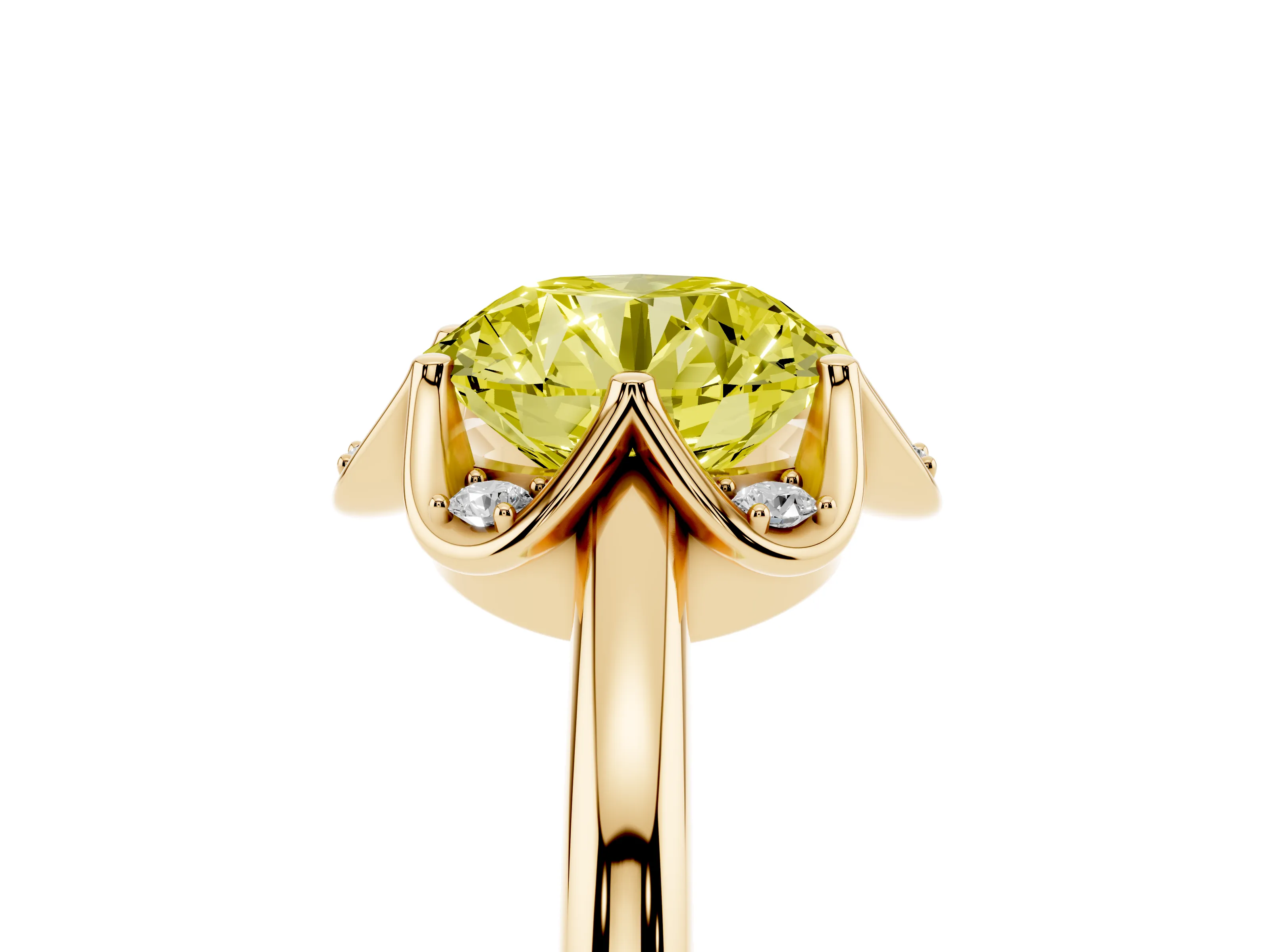 Fancy Yellow Round Cut Diamond Round Cluster Halo Ring Set in Yellow gold with Solitaire Band and Prong Setting