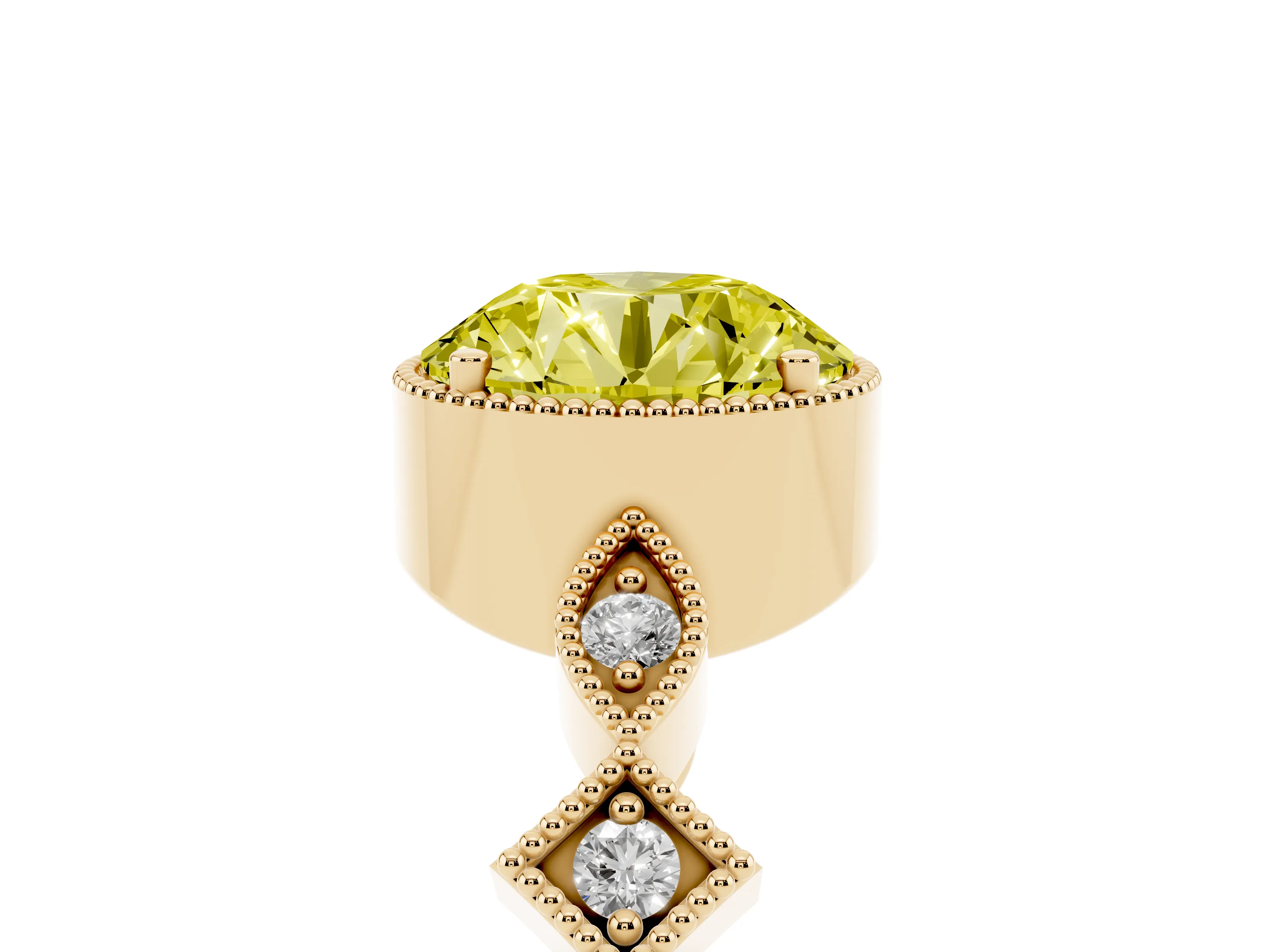 Fancy Yellow Round Cut Diamond Milgrain Marquise Twist Band Ring Set in Yellow gold with Prong Setting