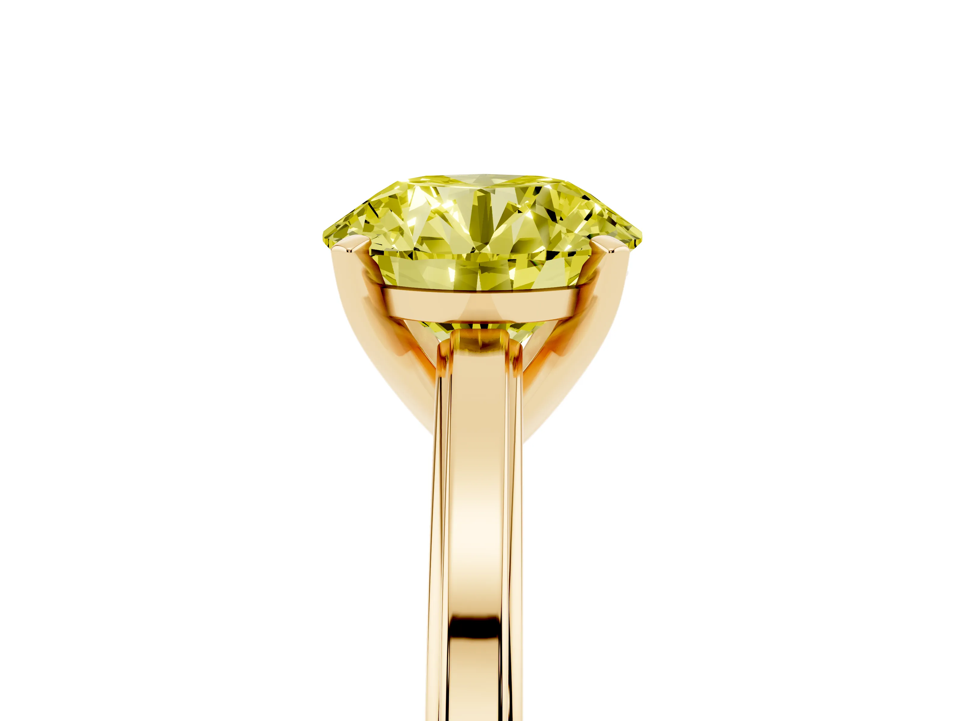 Fancy Yellow Round Cut Diamond Solitaire Ring Set in Yellow gold with Prong Setting and Classic Band