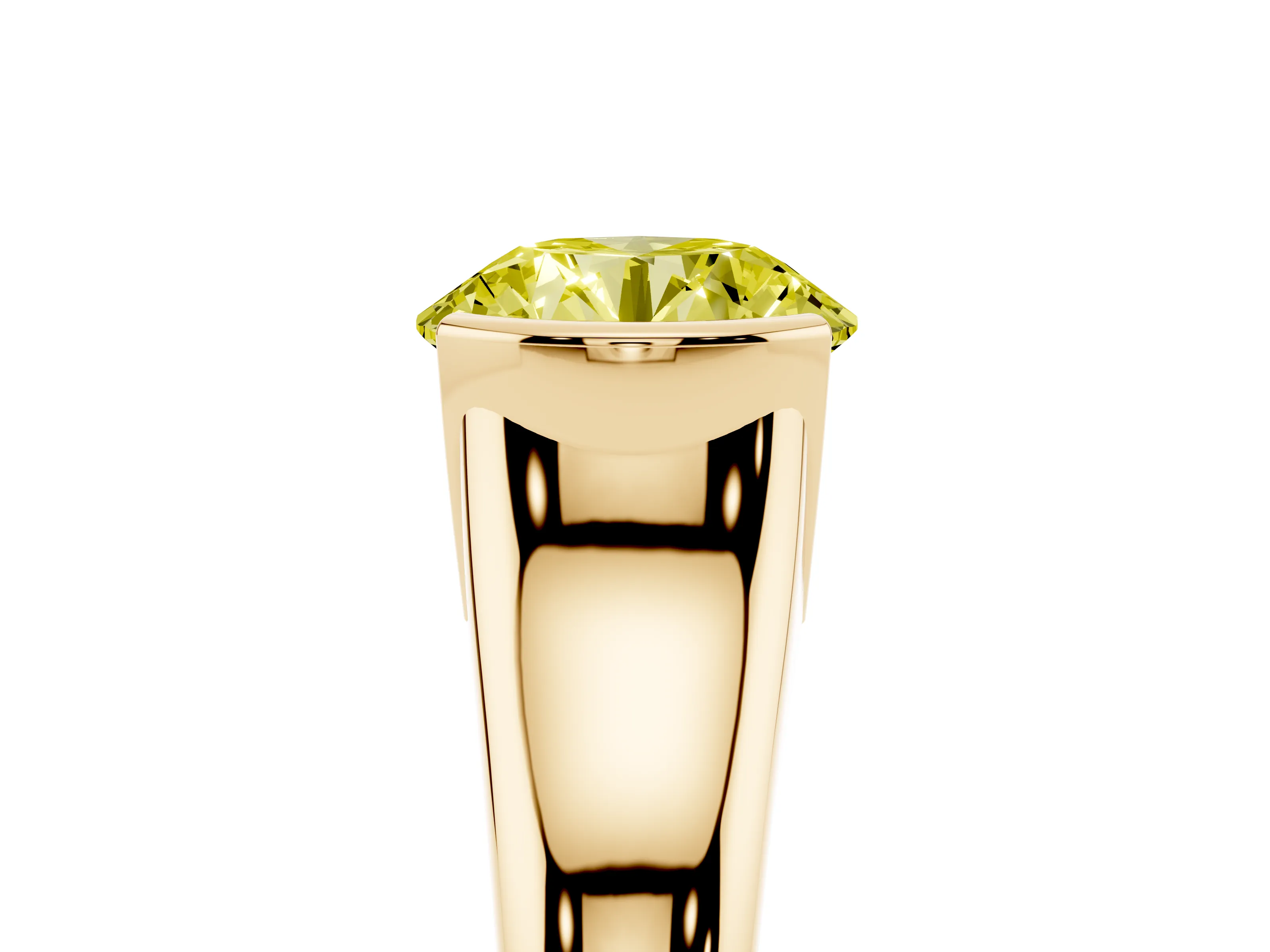 Fancy Yellow Round Cut Diamond Solitaire Tension Set Ring Set in Yellow gold with Split Shank Band