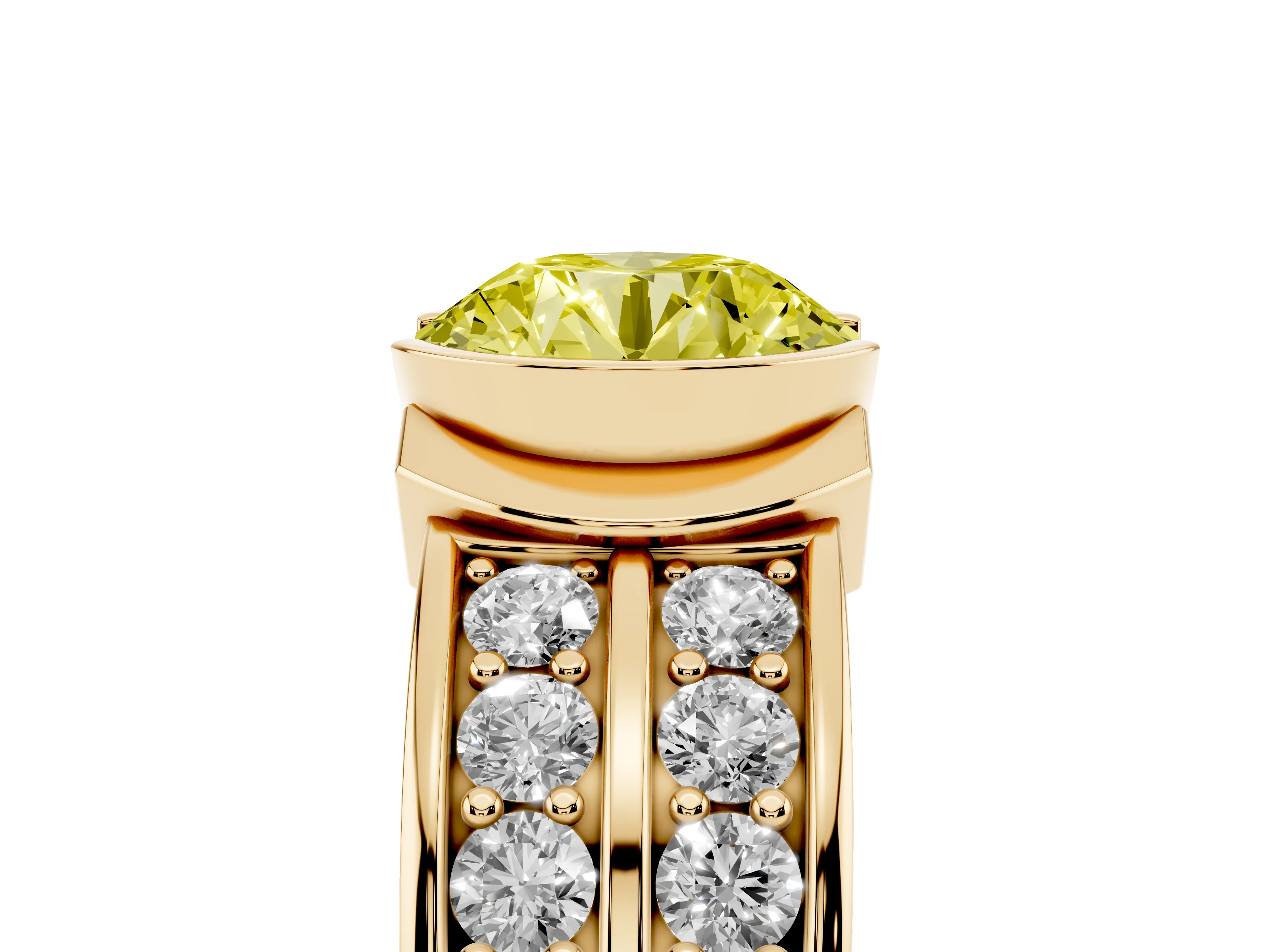Fancy Yellow Round Cut Diamond Wide Channel Set Band Ring Set in Yellow gold with Bezel Setting