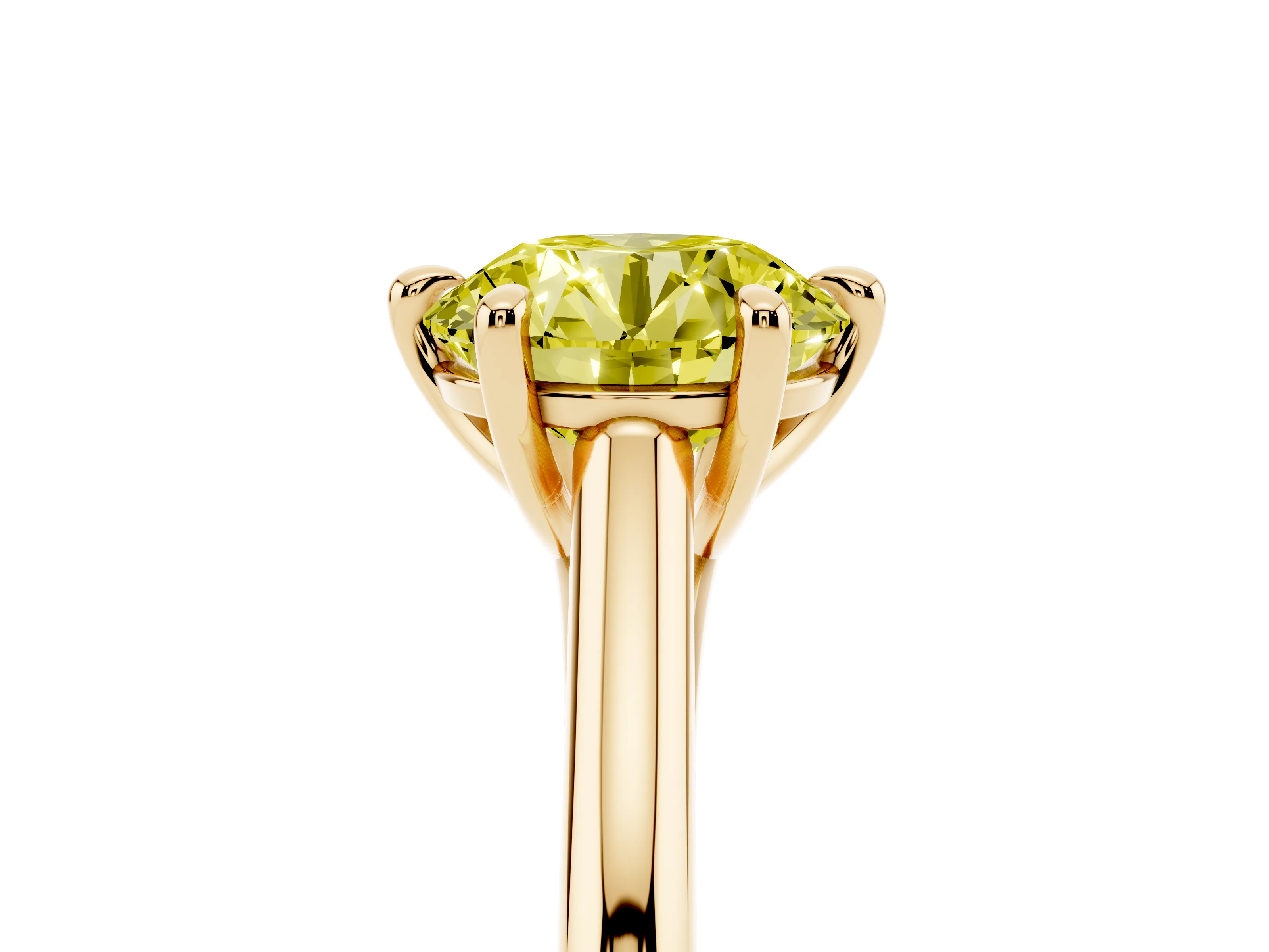 Fancy Yellow Round Cut Diamond Solitaire Engagement Ring Set in Yellow gold with Prong Setting and Plain Classic Band