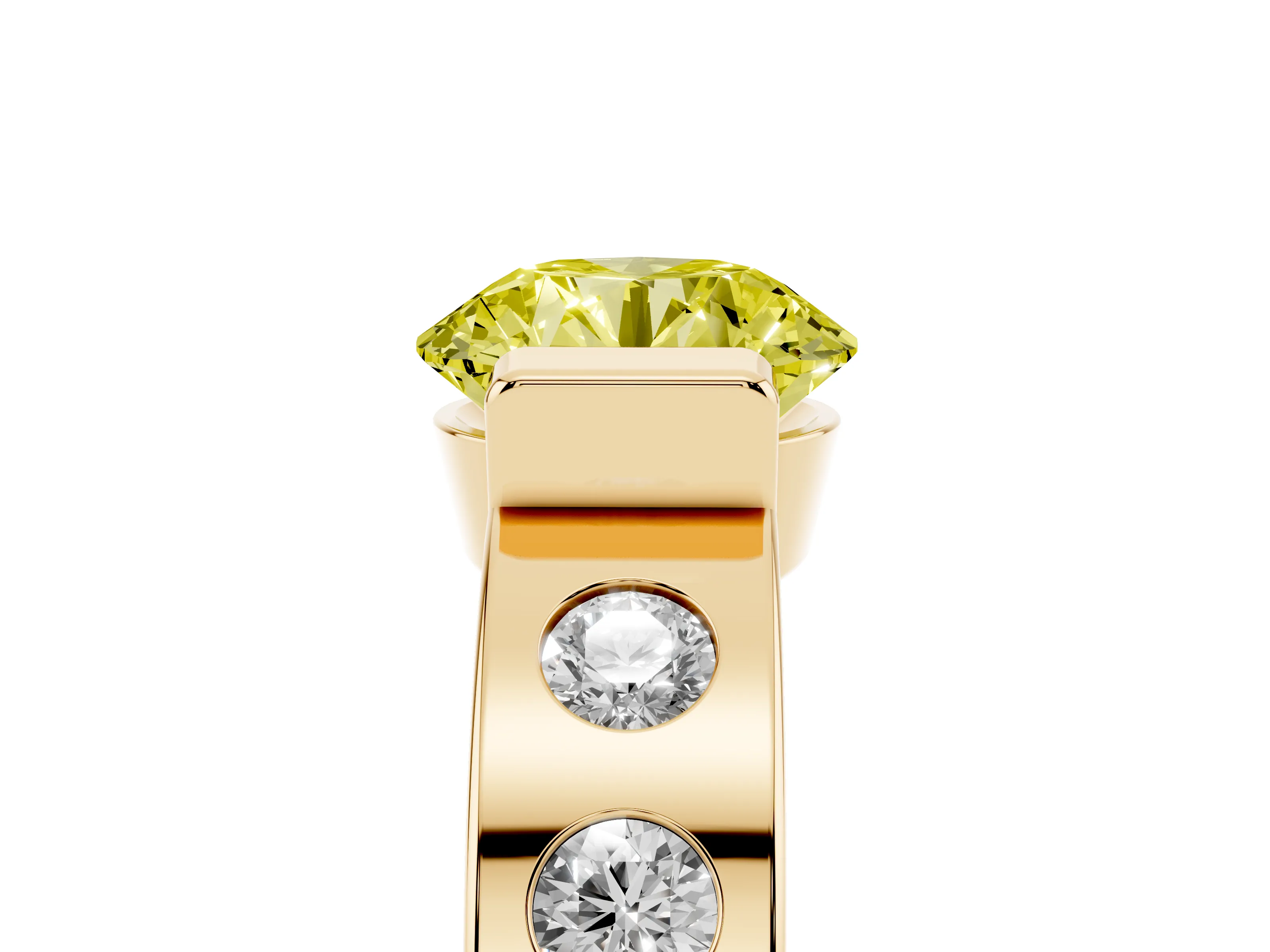 Fancy Yellow Round Cut Diamond Channel-Set Band Ring Set in Yellow gold with Bezel Prong Setting