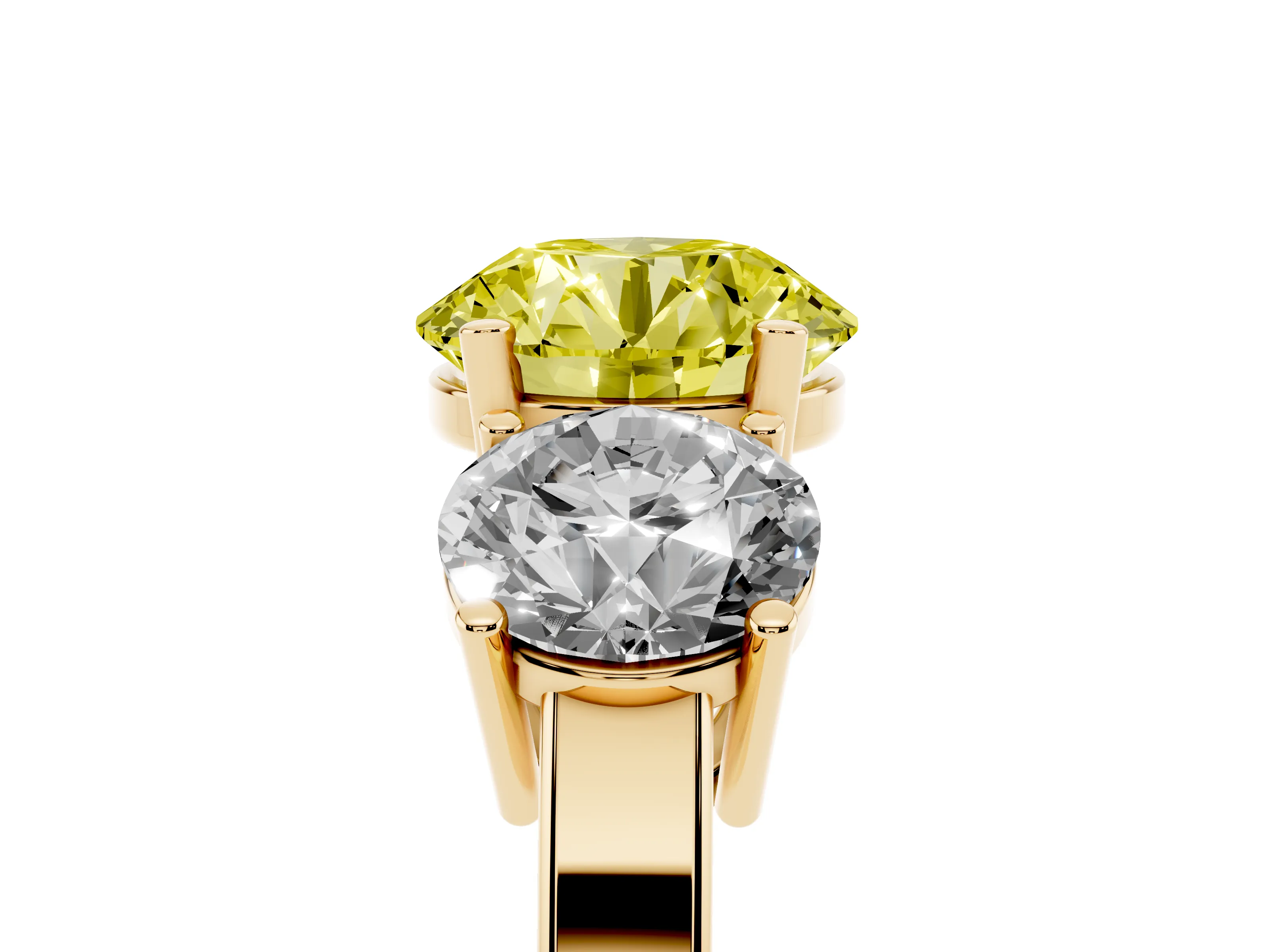 Fancy Yellow Round Cut Diamond Three-Stone Engagement Ring Set in Yellow gold with Flat Band
