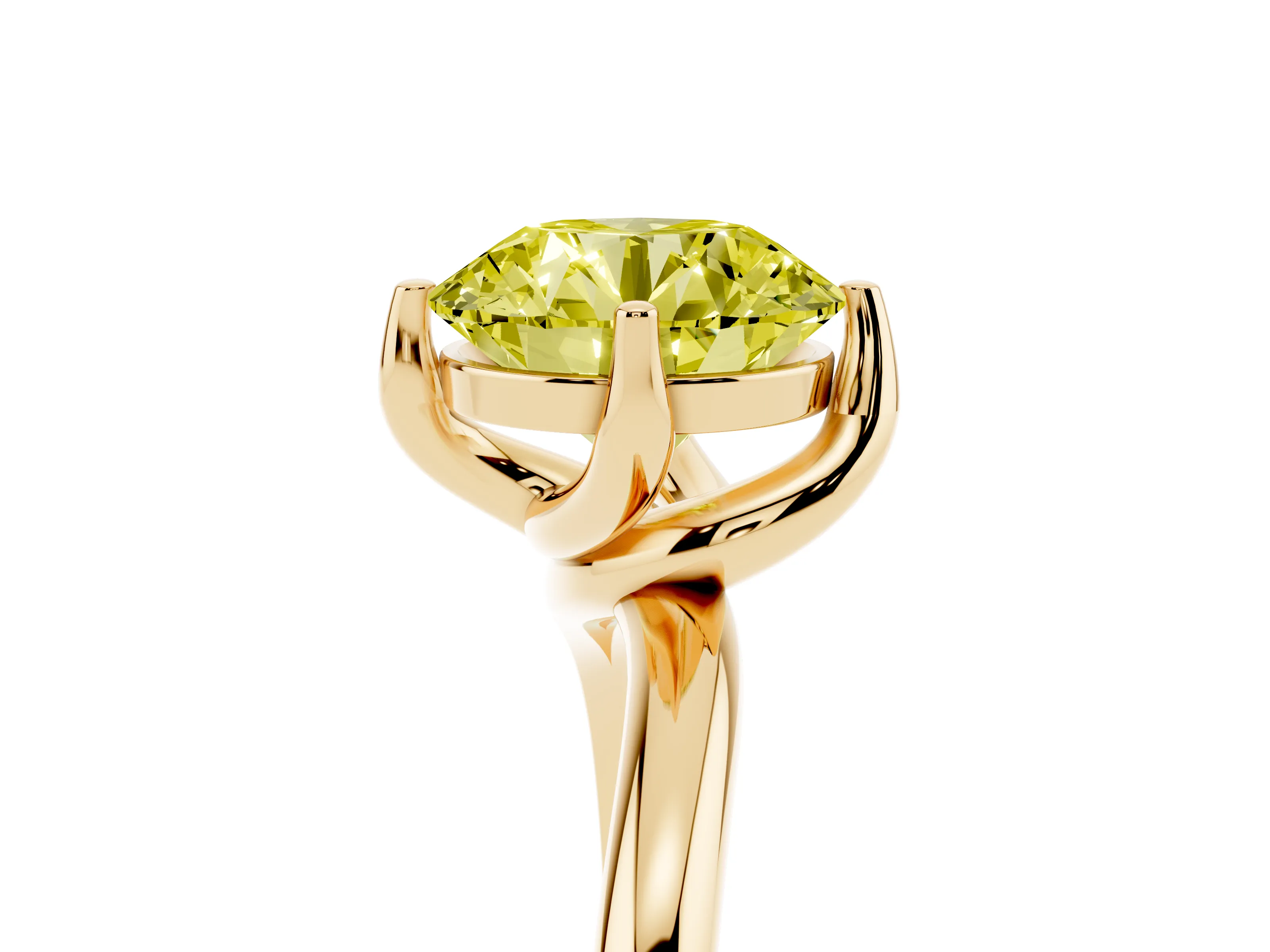 Fancy Yellow Round Cut Diamond Solitaire Engagement Ring Set in Yellow gold with Classic Plain Band