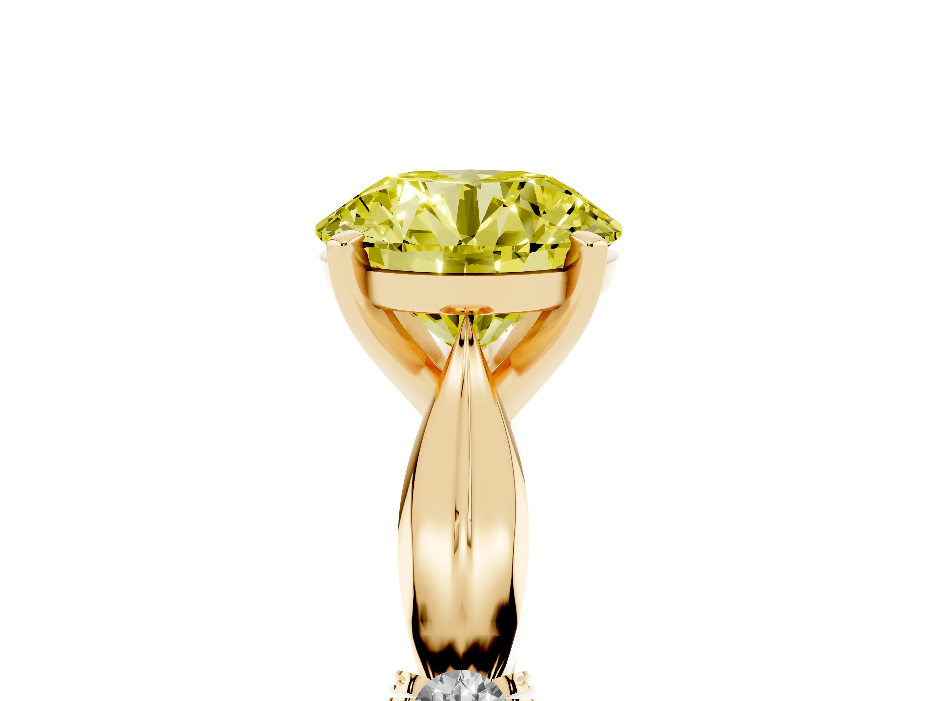 Fancy Yellow Round Cut Diamond Solitaire Twisted Band Ring Set in Yellow gold with Accent Stones and Prong Setting