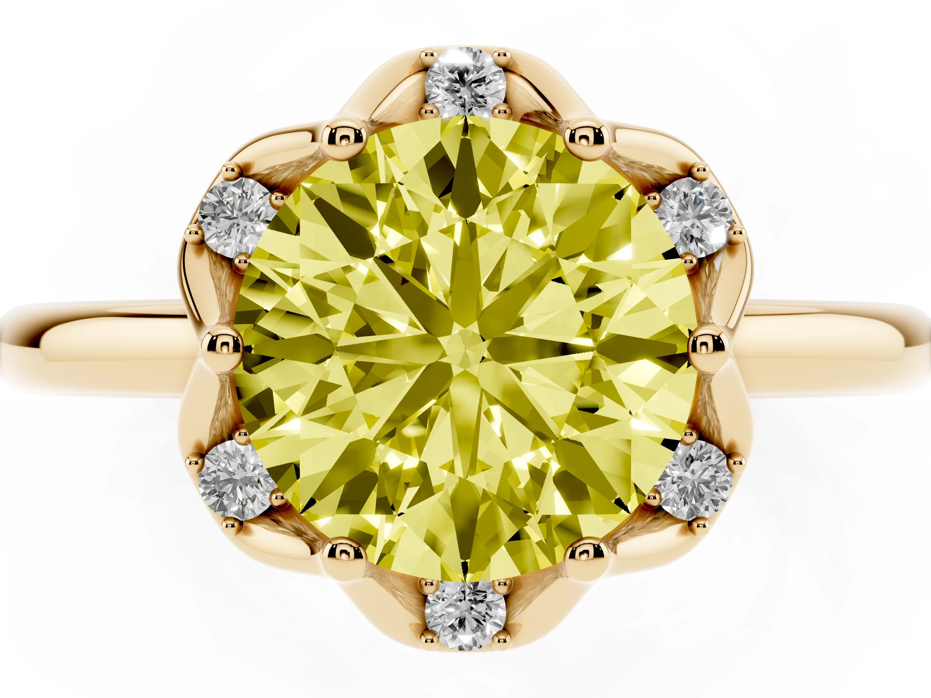 Fancy Yellow Round Cut Diamond Round Cluster Halo Ring Set in Yellow gold with Solitaire Band and Prong Setting