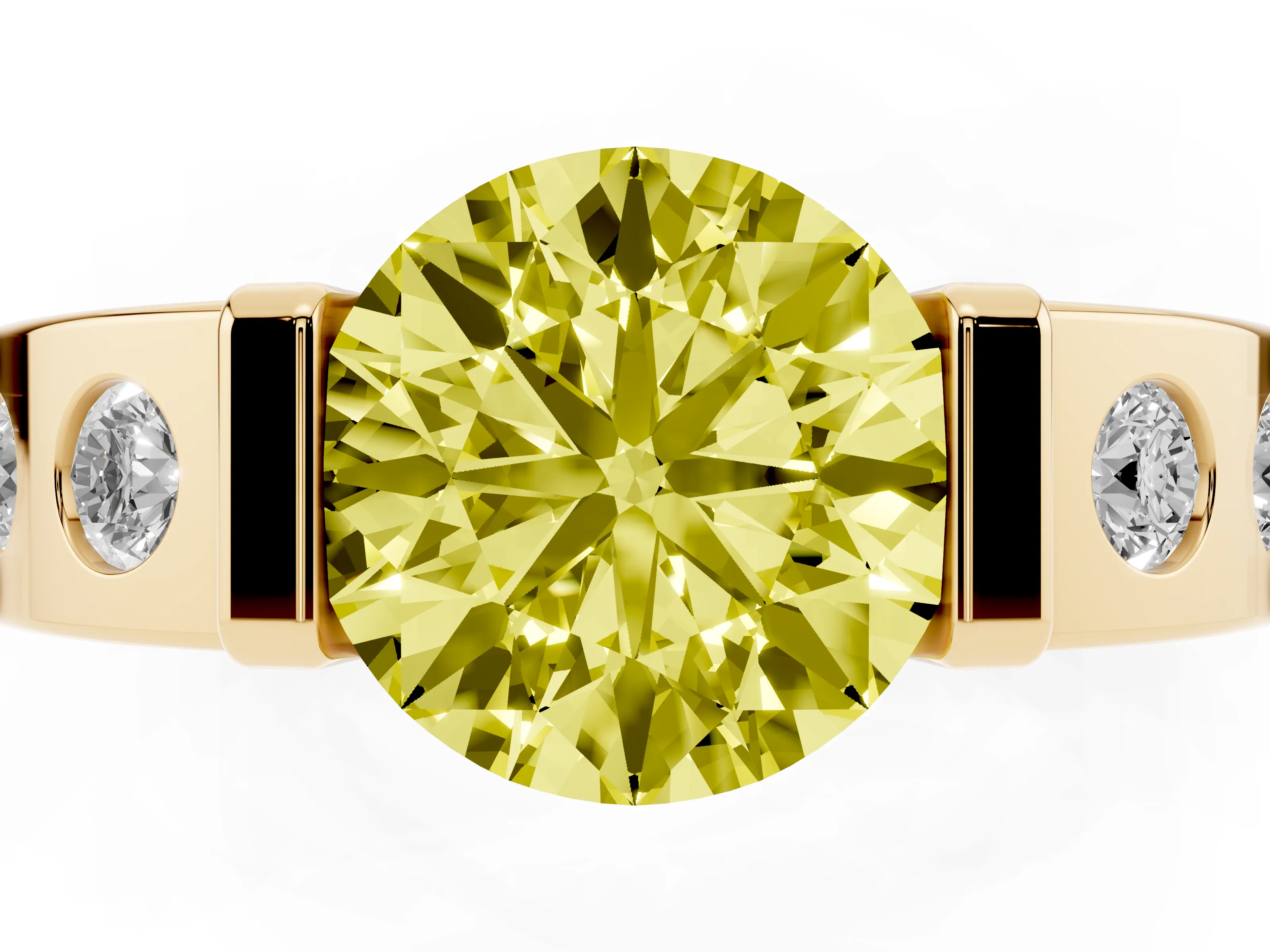Fancy Yellow Round Cut Diamond Channel-Set Band Ring Set in Yellow gold with Bezel Prong Setting