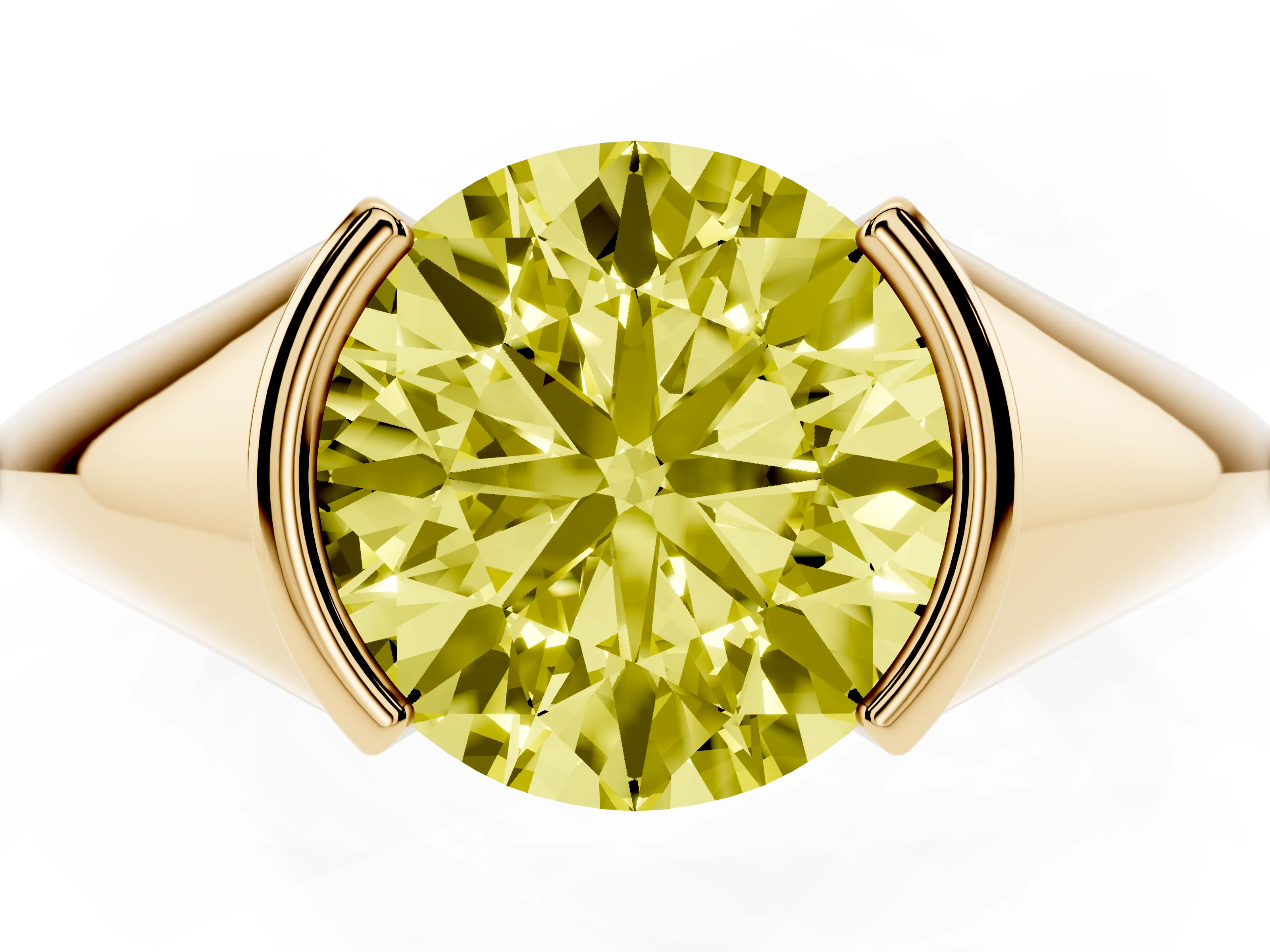 Fancy Yellow Round Cut Diamond Solitaire Tension Set Ring Set in Yellow gold
