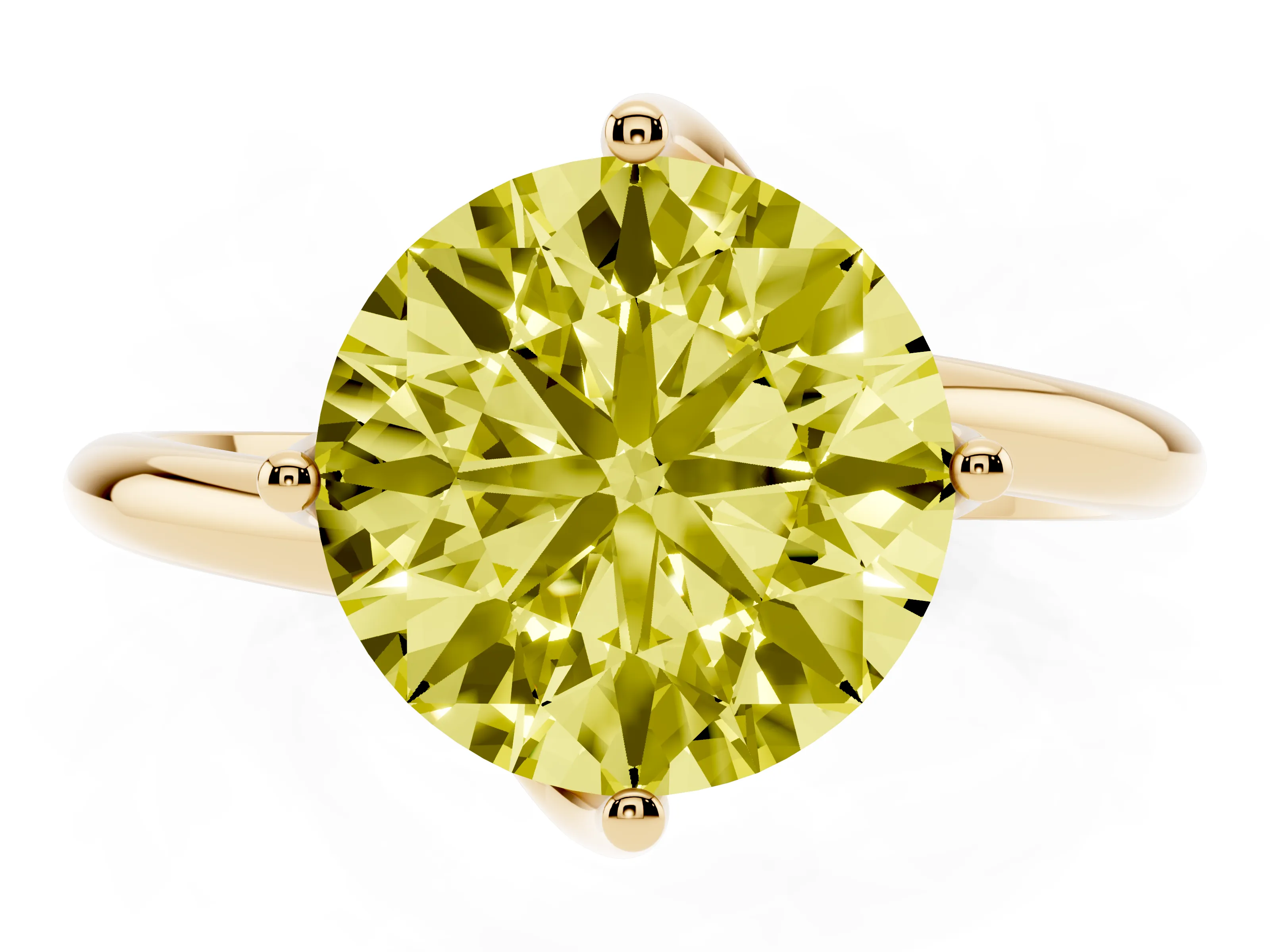 Fancy Yellow Round Cut Diamond Solitaire Engagement Ring Set in Yellow gold with Classic Plain Band