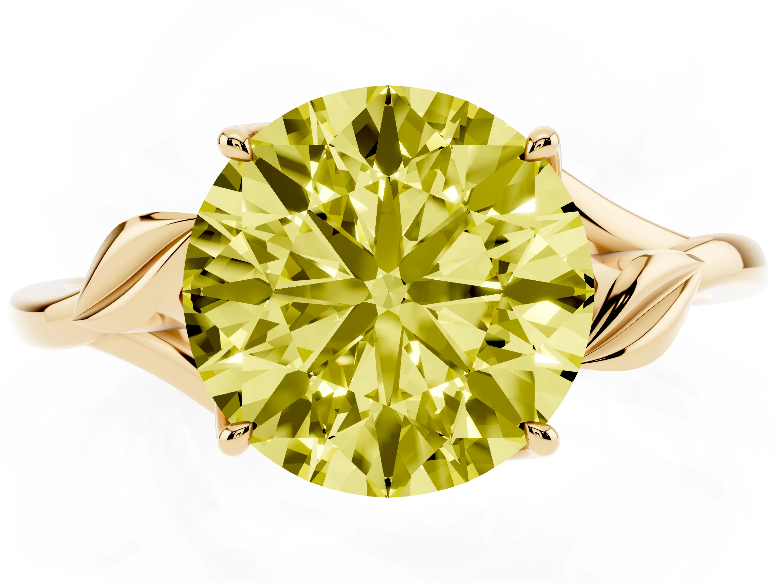 Fancy Yellow Round Cut Diamond Solitaire Ring Set in Yellow gold with Polished Twist Band