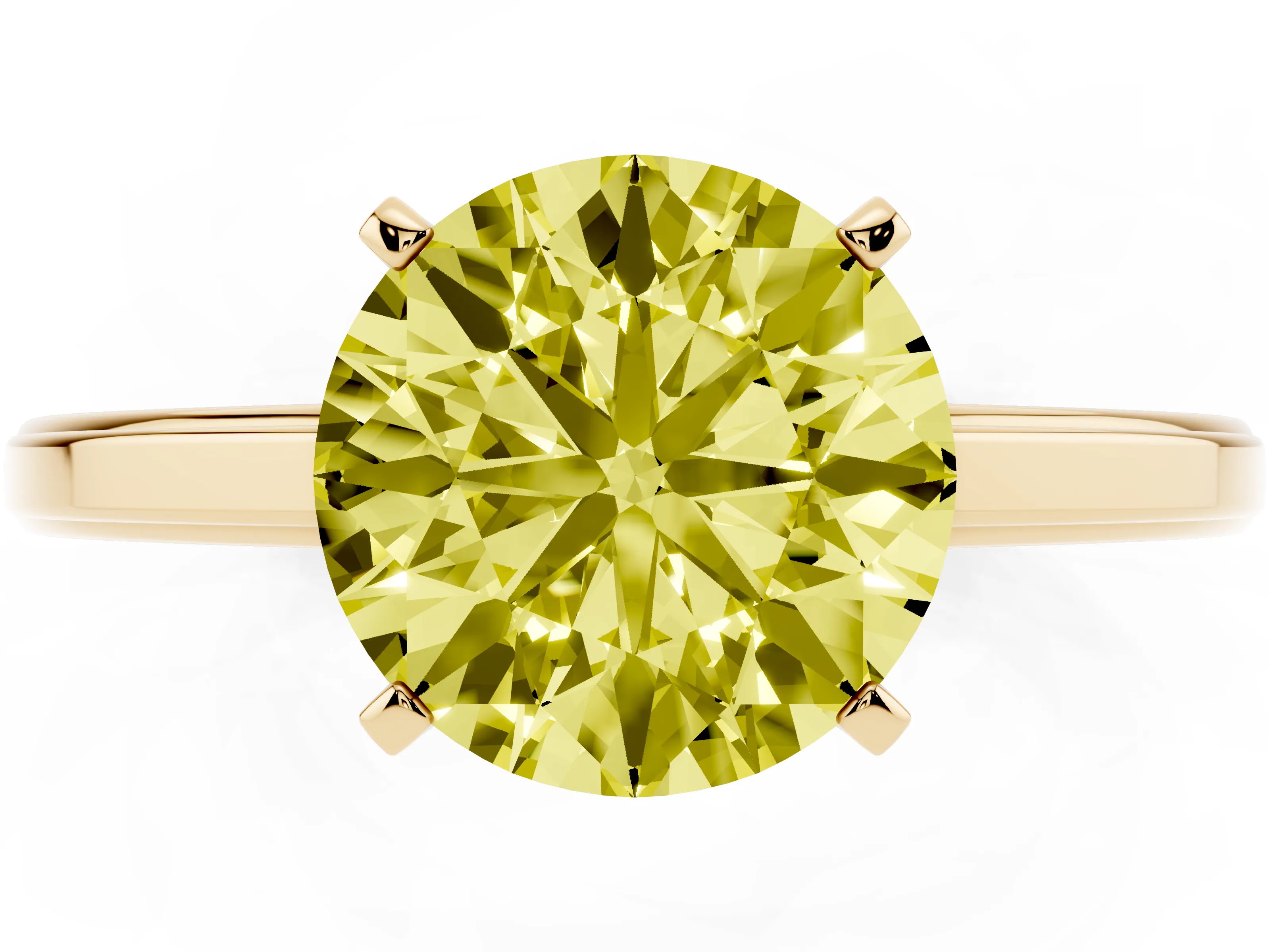 Fancy Yellow Round Cut Diamond Solitaire Ring Set in Yellow gold with Prong Setting and Classic Band