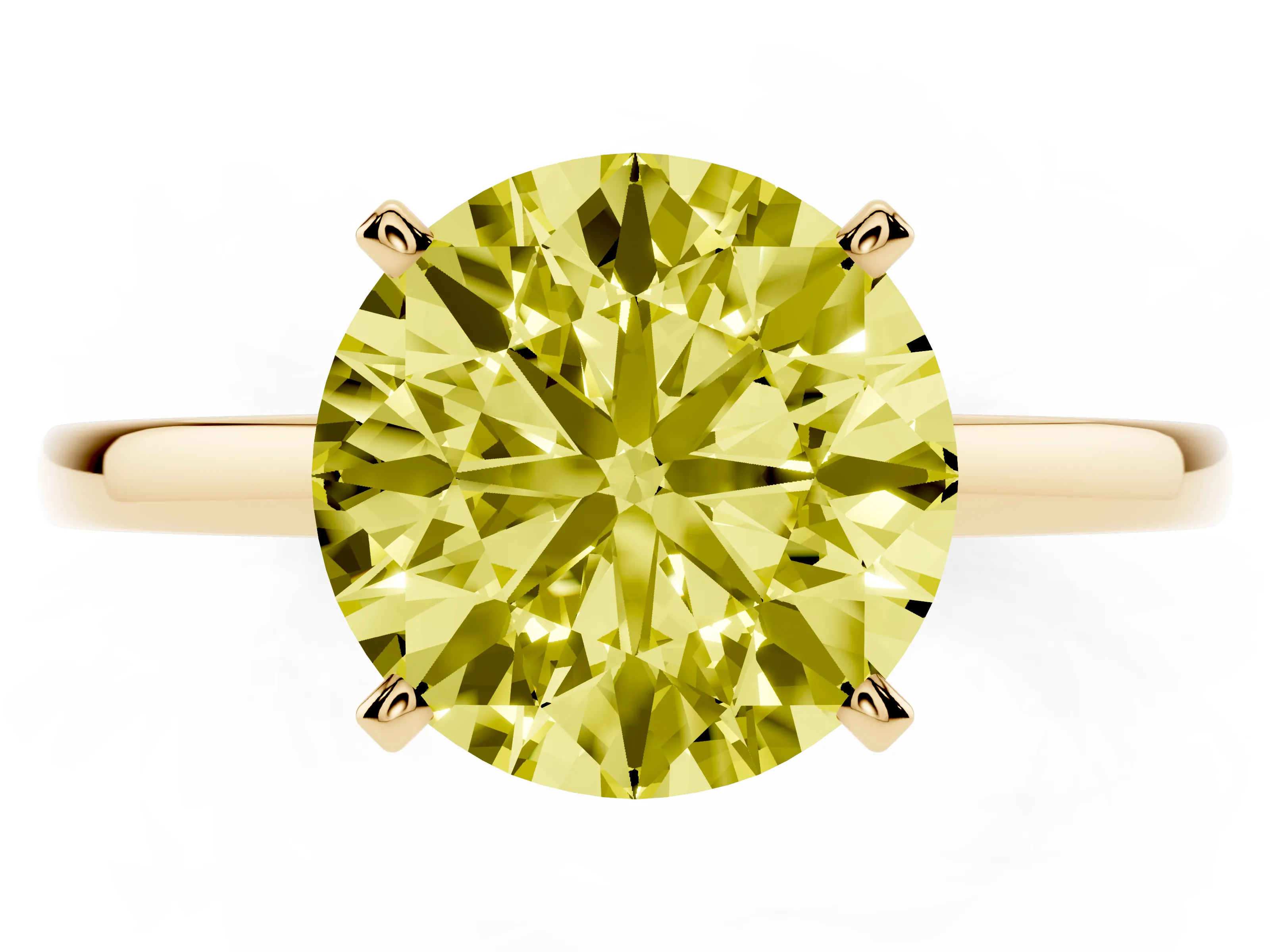 Fancy Yellow Round Cut Diamond Solitaire Engagement Ring Set in Yellow gold with Prong Setting on a Classic Band
