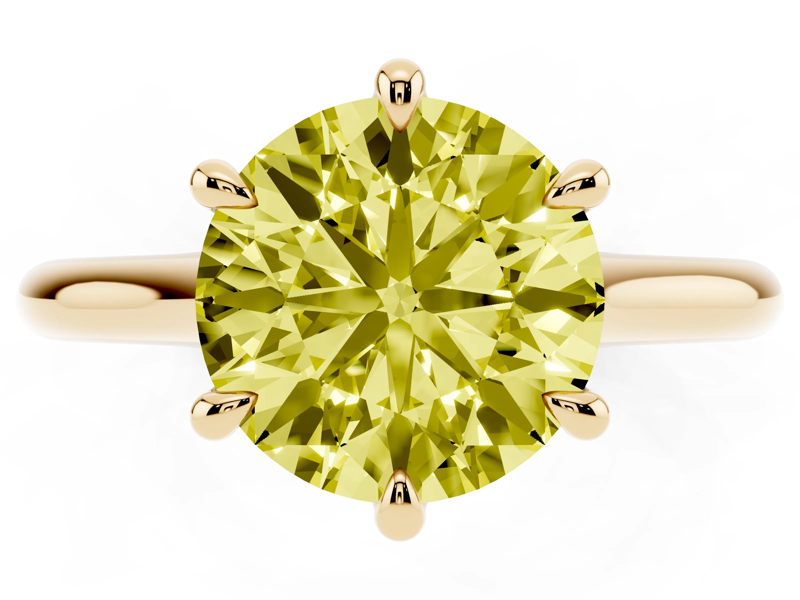Fancy Yellow Round Cut Diamond Solitaire Engagement Ring Set in Yellow gold with Prong Setting and Plain Classic Band