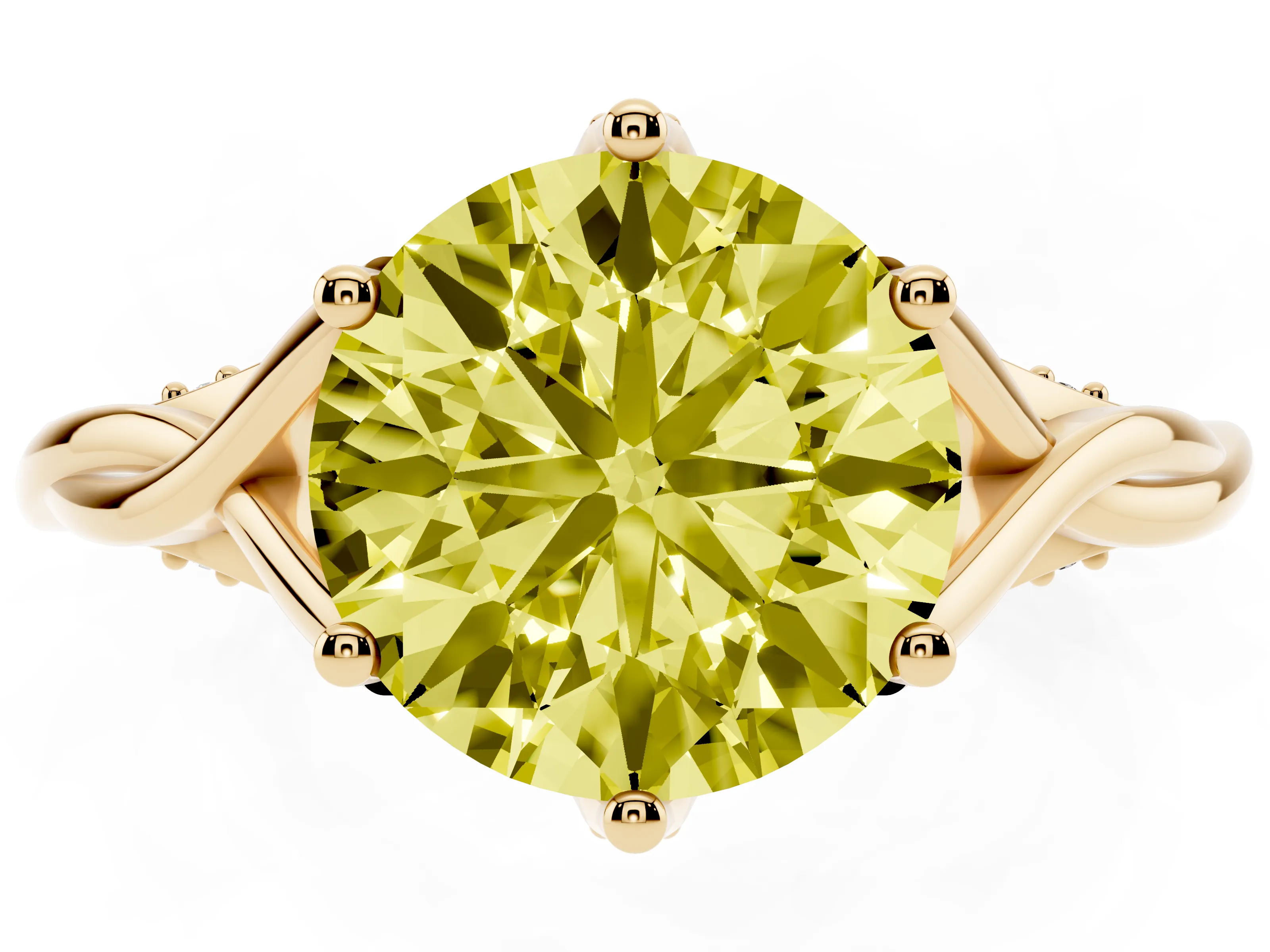 Fancy Yellow Round Cut Diamond Intertwined Twist Band Solitaire Ring Set in Yellow gold with Prong Setting