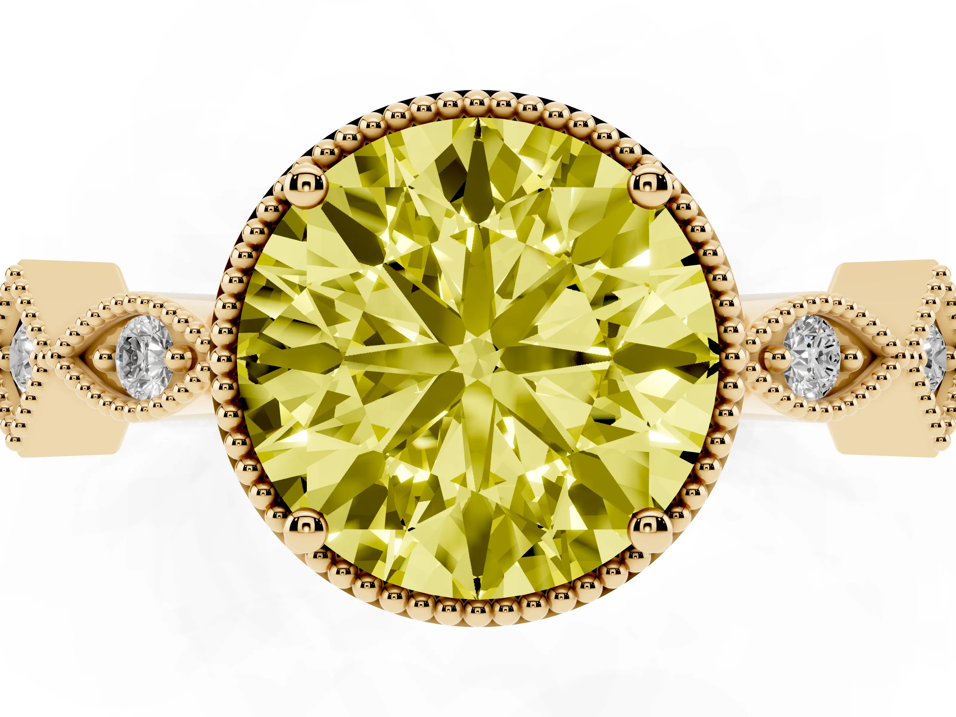 Fancy Yellow Round Cut Diamond Milgrain Marquise Twist Band Ring Set in Yellow gold with Prong Setting