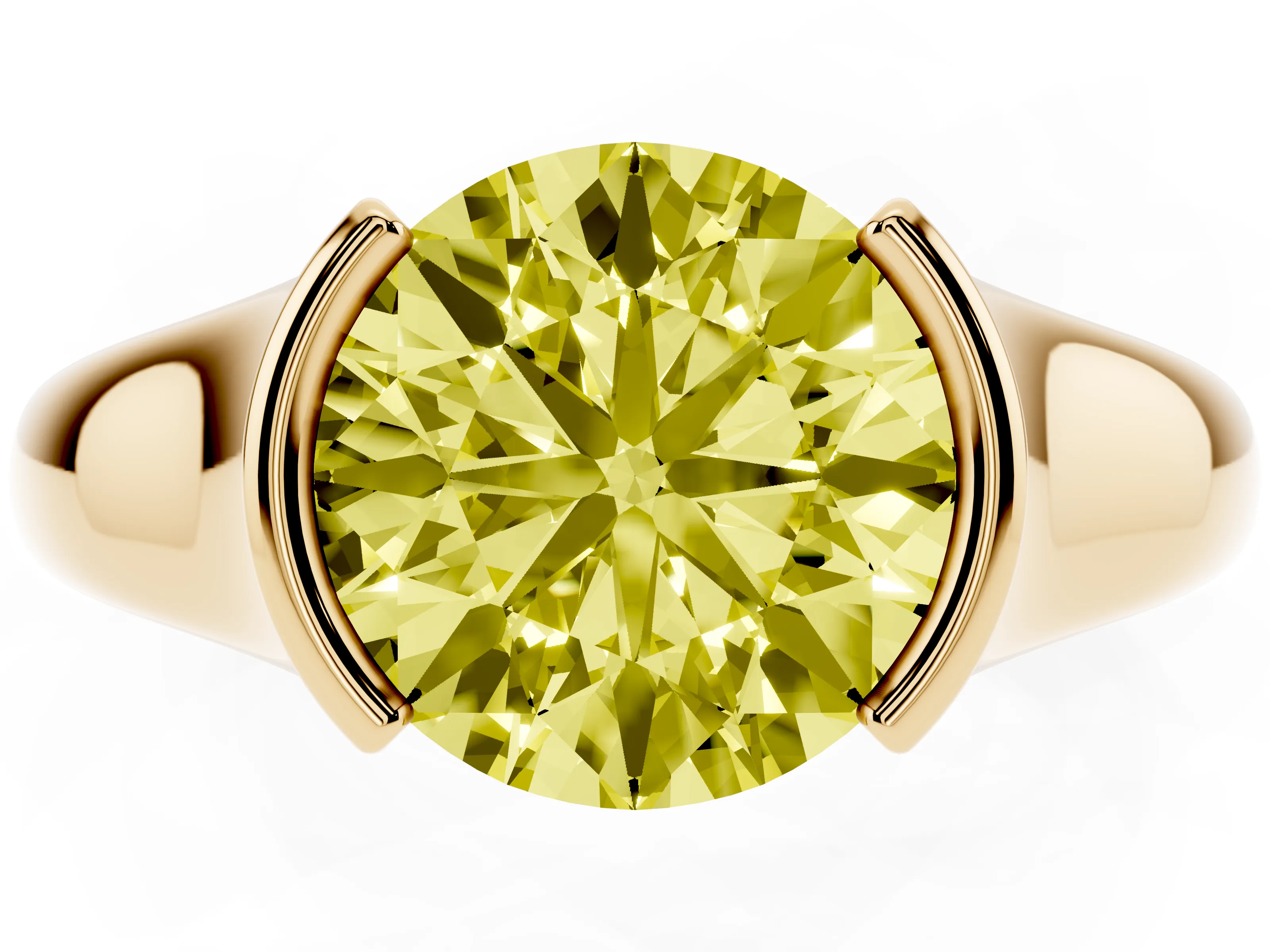 Fancy Yellow Round Cut Diamond Solitaire Tension Set Ring Set in Yellow gold with Split Shank Band