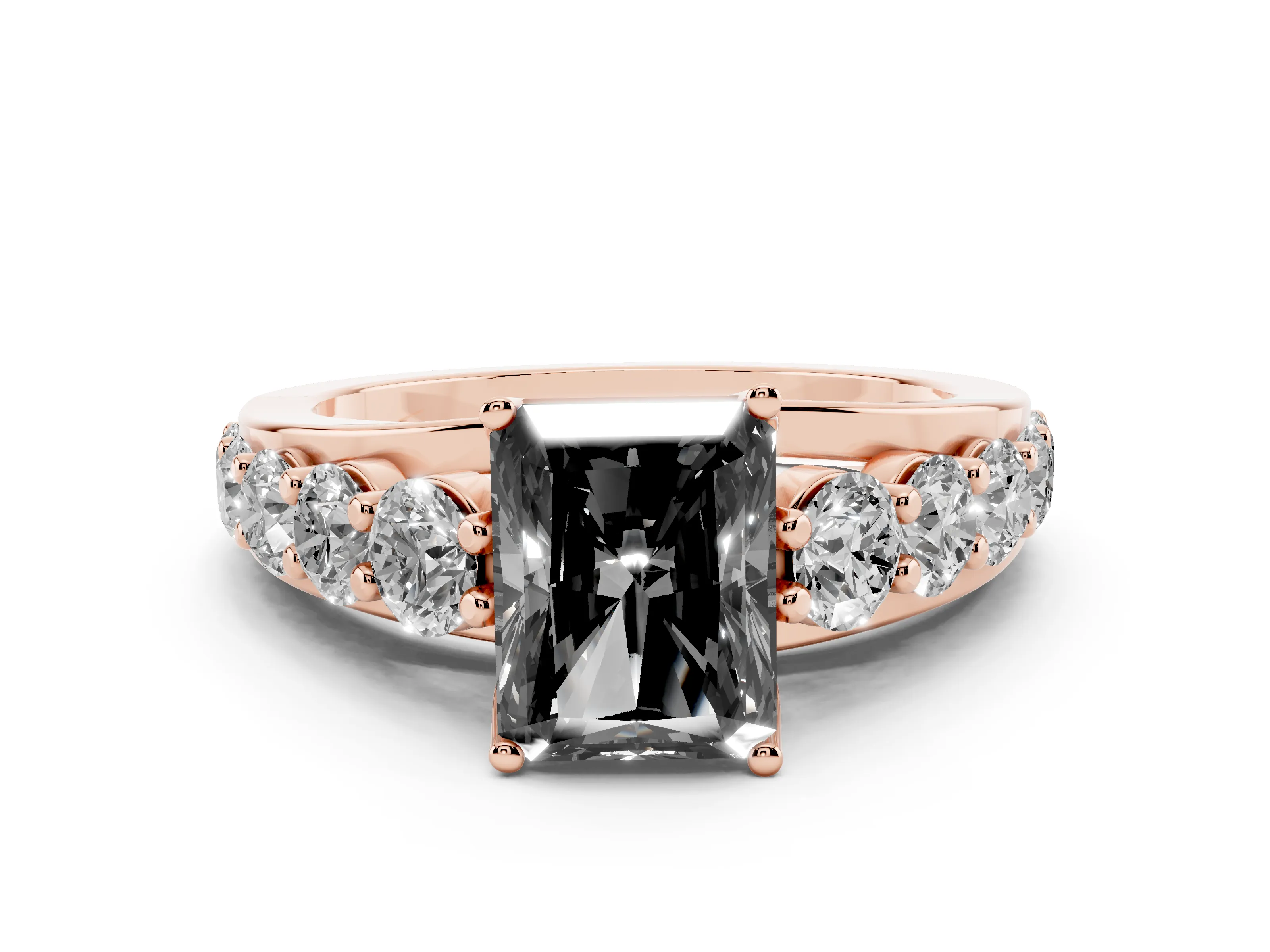 Fancy Black Radiant Cut Diamond Pavé Engagement Ring Set in Rose gold with Prong Setting