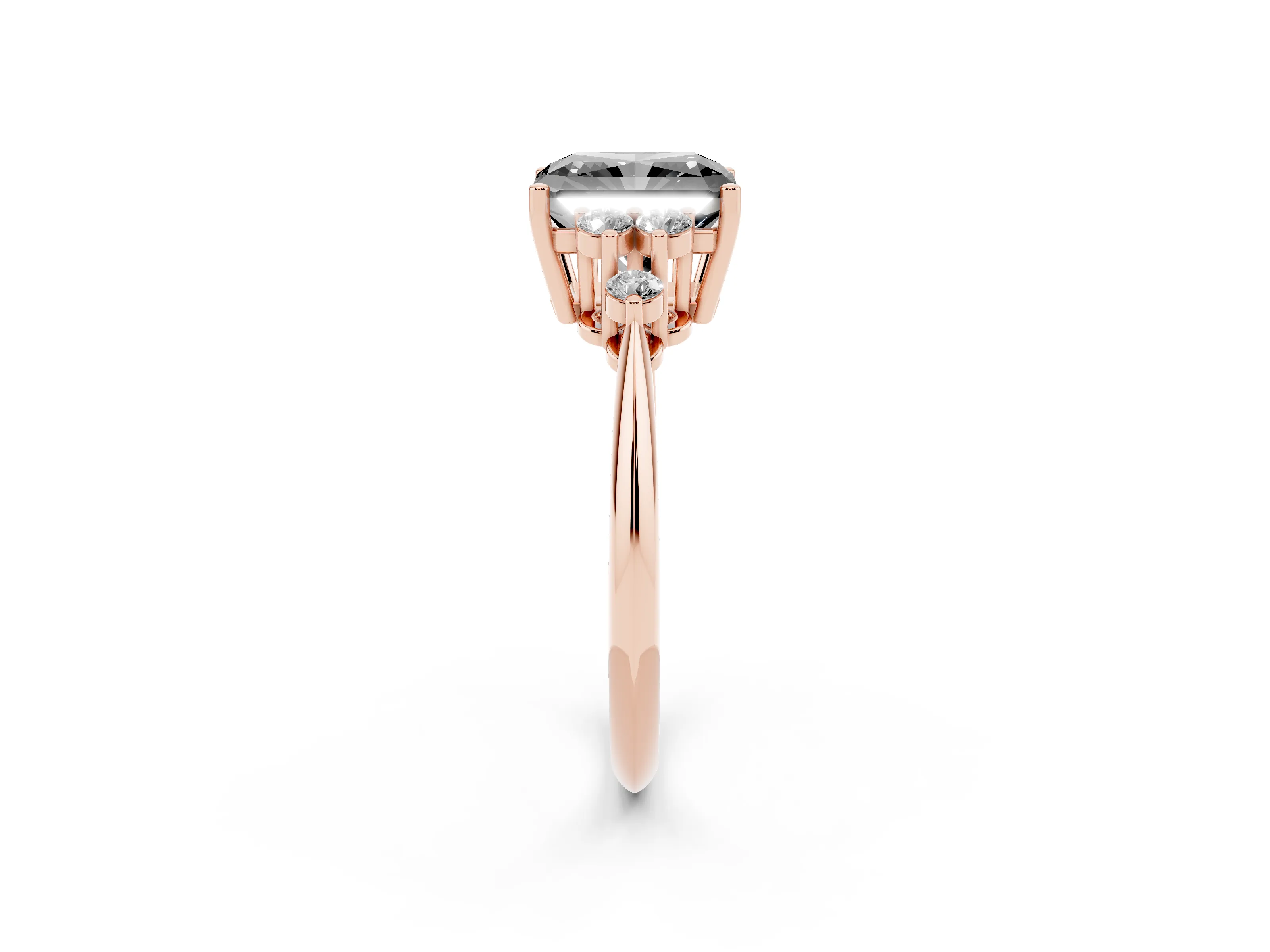 Fancy Black Radiant Cut Diamond Cluster Ring Set in Rose gold with Plain Band and Prong Setting