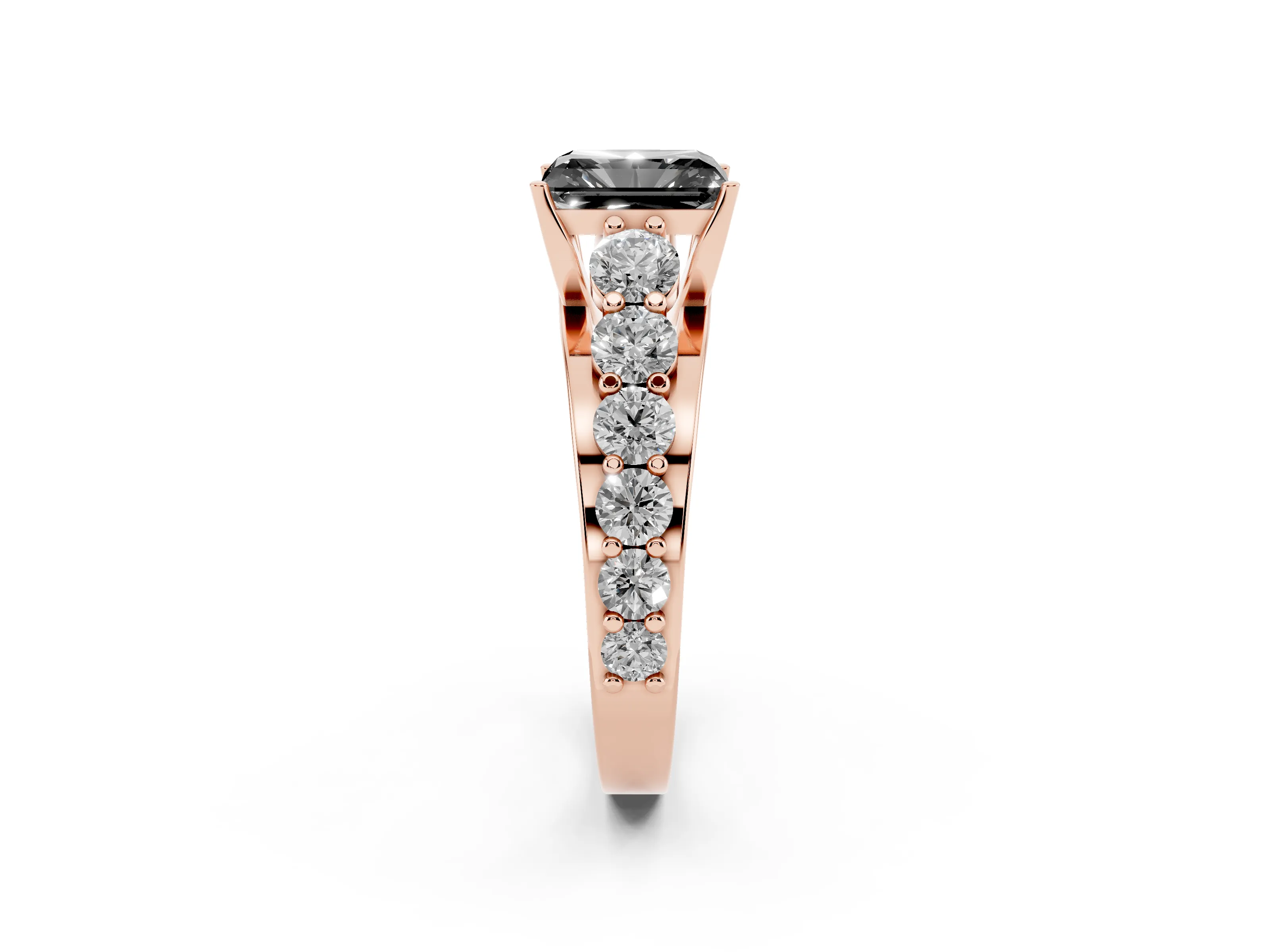 Fancy Black Radiant Cut Diamond Pavé Engagement Ring Set in Rose gold with Prong Setting
