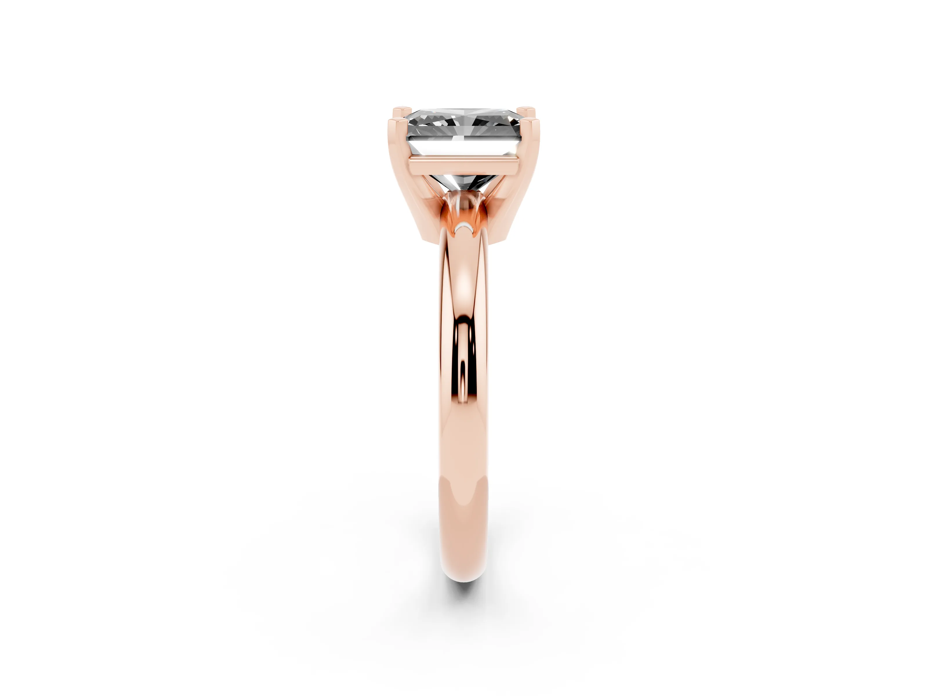 Fancy Black Radiant Cut Diamond Solitaire Engagement Ring Set in Rose gold with Round Band and Prong Setting