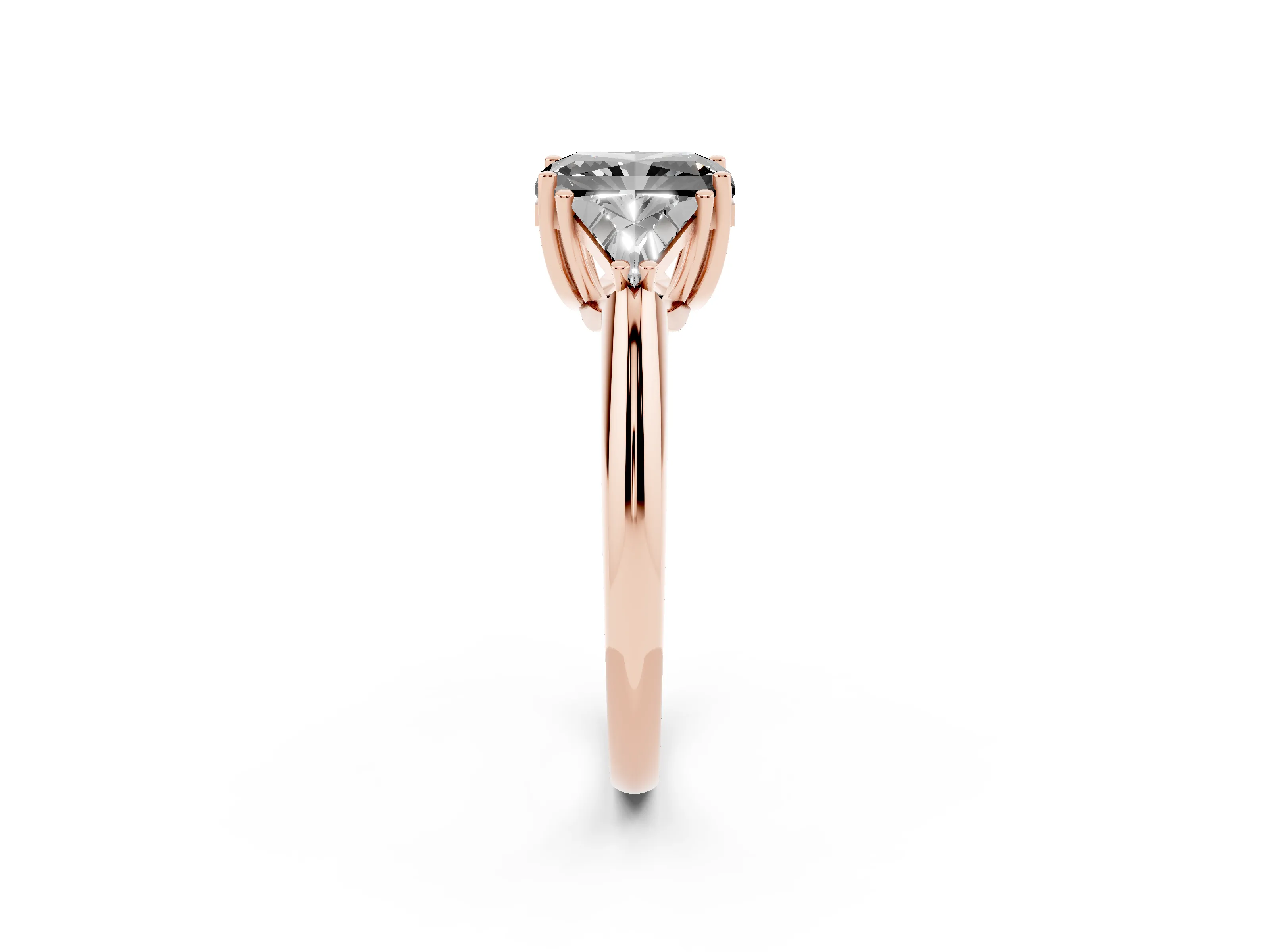 Fancy Black Radiant Cut Diamond Three-Stone Engagement Ring Set in Rose gold with Trillion Side Stones