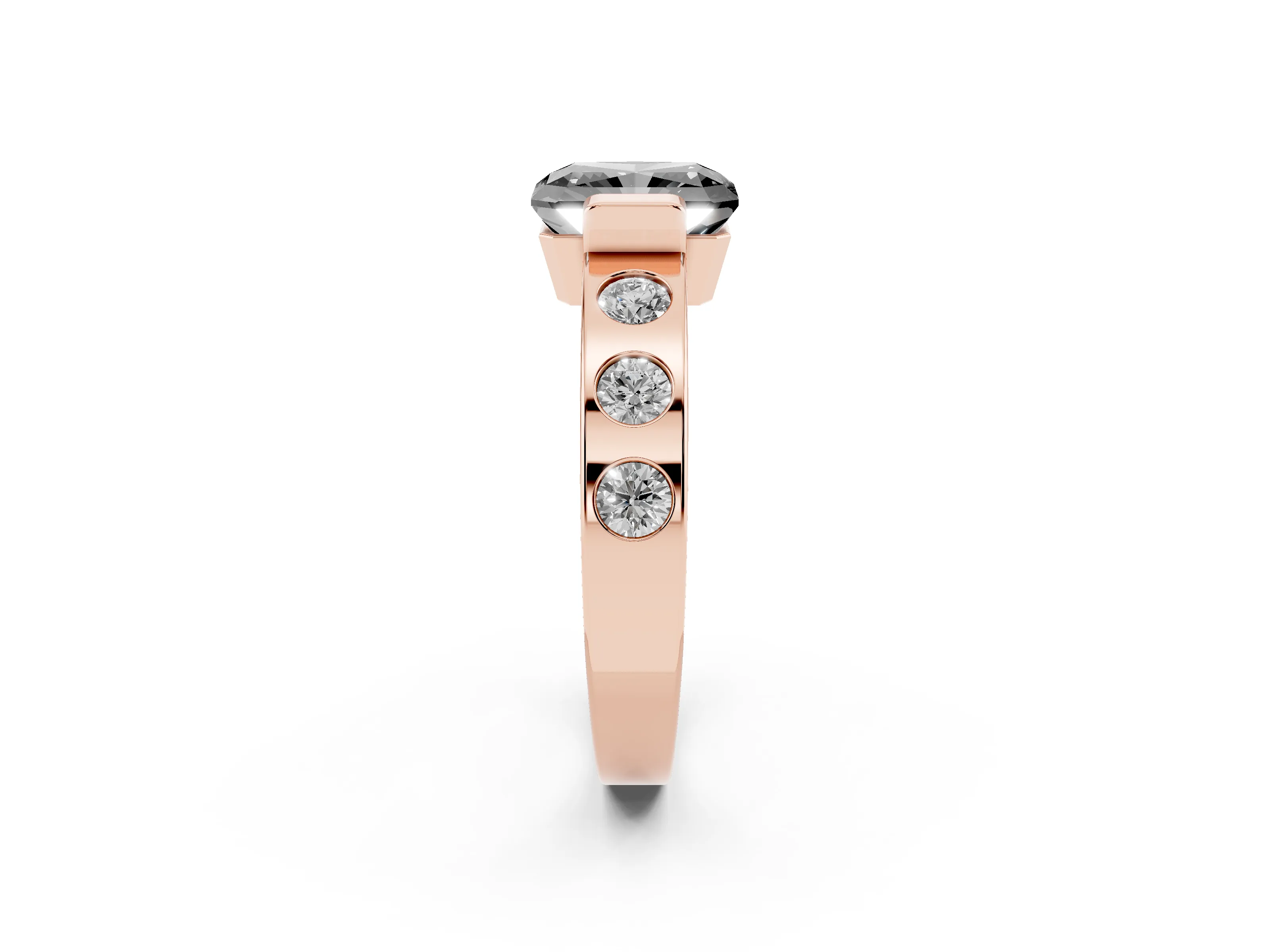 Fancy Black Radiant Cut Diamond Channel-Set Band Ring Set in Rose gold with Bezel Prong Setting