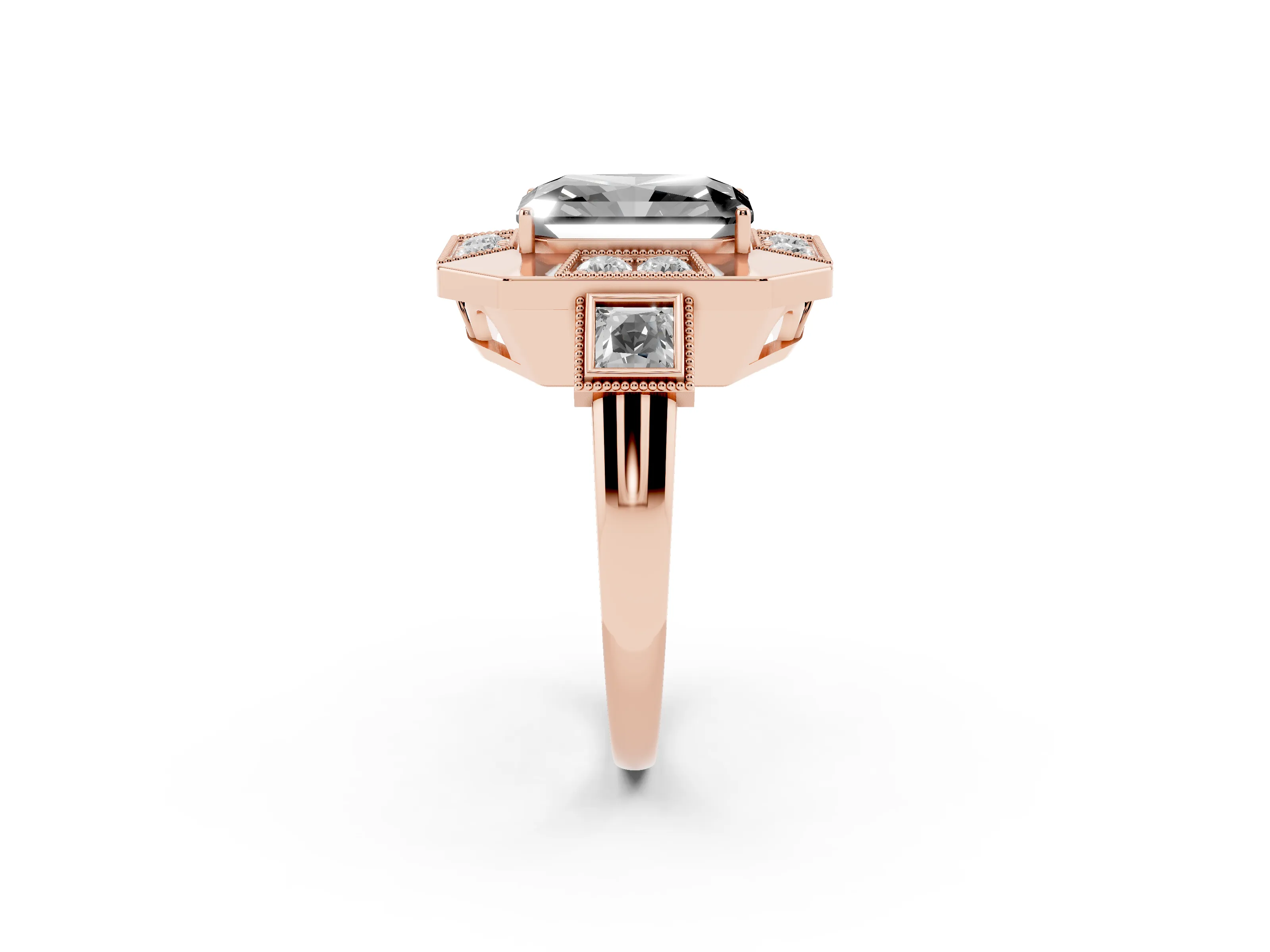 Fancy Black Radiant Cut Diamond Milgrain Halo Ring Set in Rose gold with Split Shank