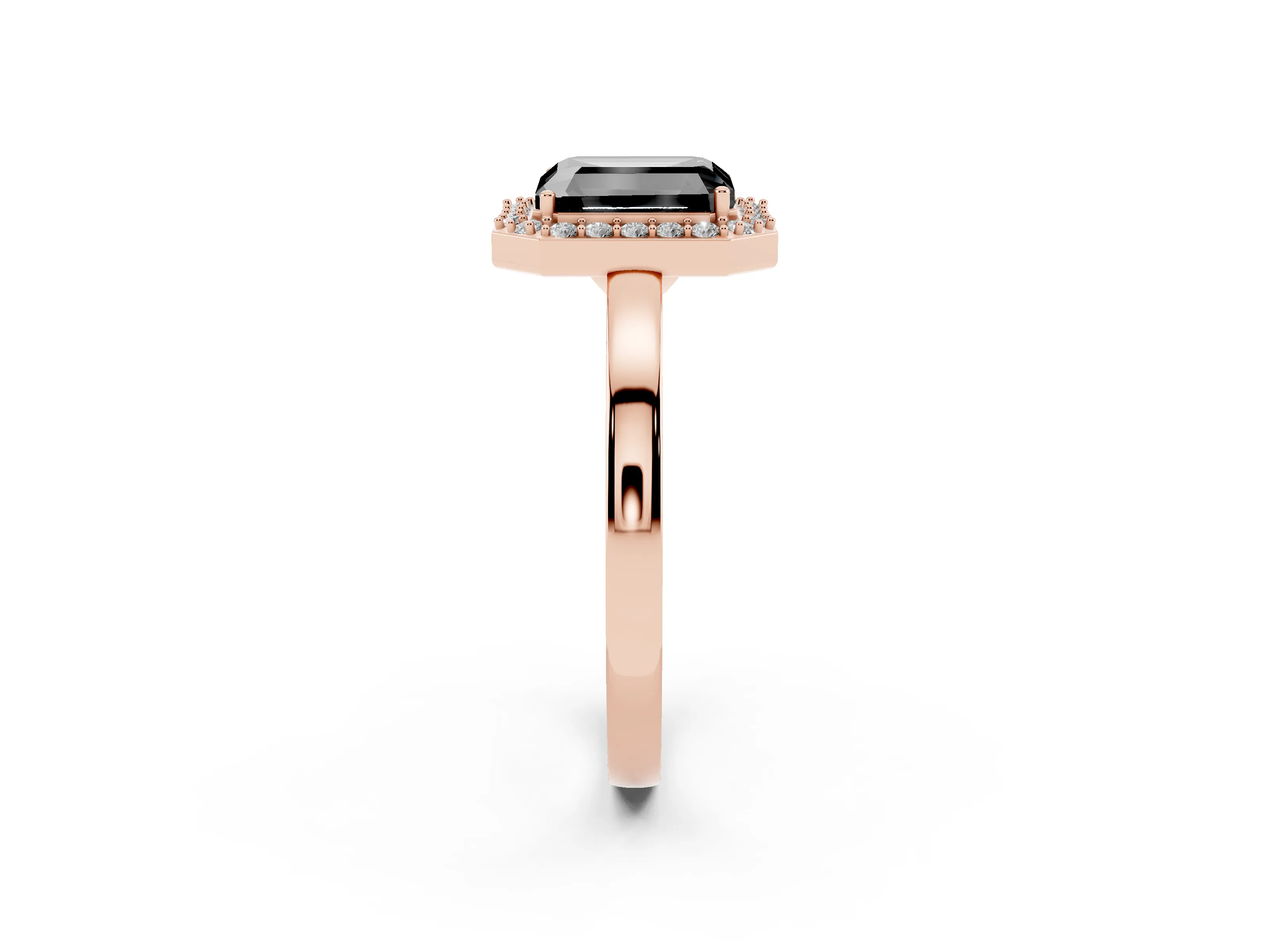 Fancy Black Radiant Cut Diamond Halo Ring Set in Rose gold with Solitaire Band and Prong Setting
