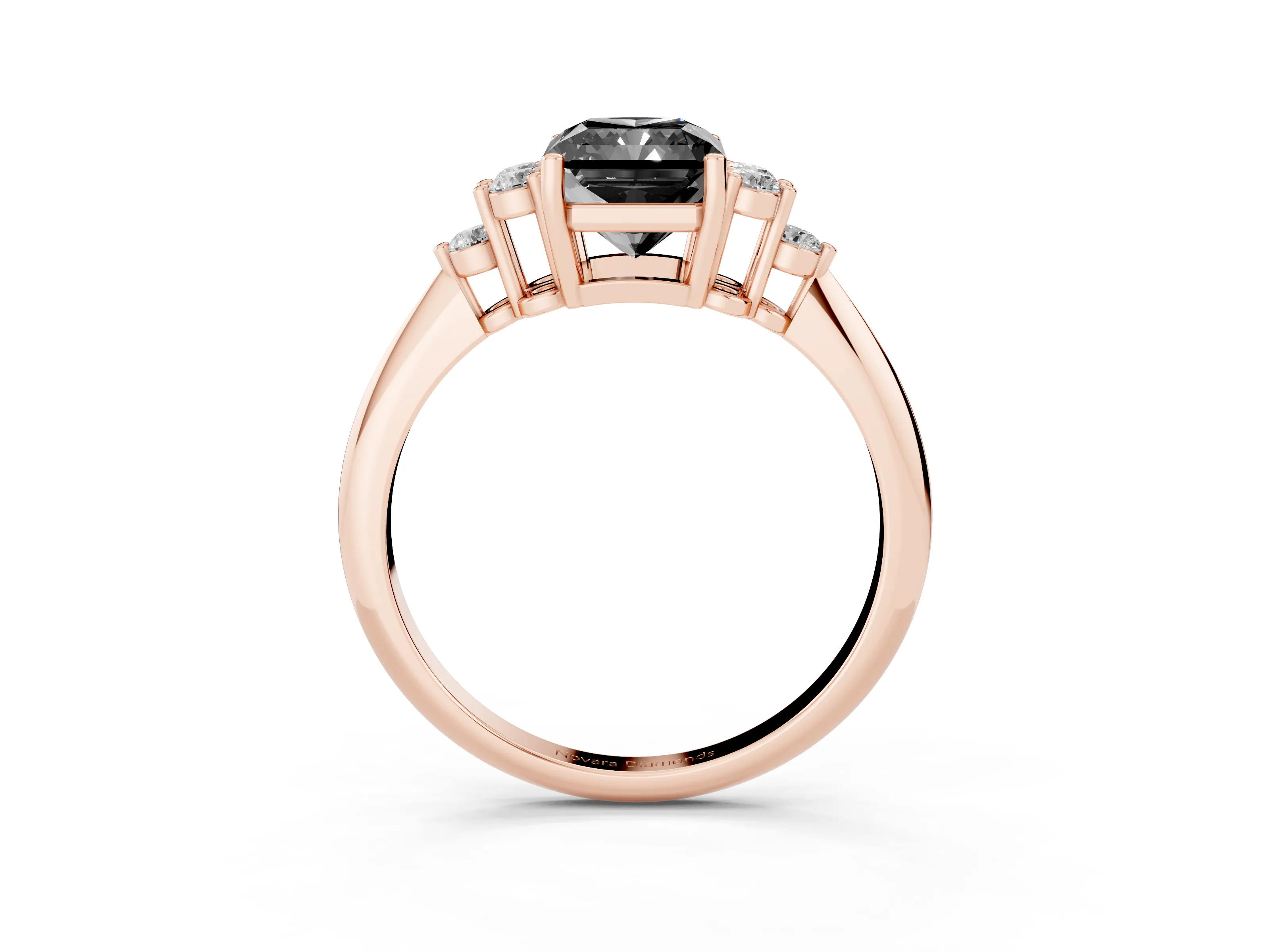 Fancy Black Radiant Cut Diamond Cluster Ring Set in Rose gold with Plain Band and Prong Setting