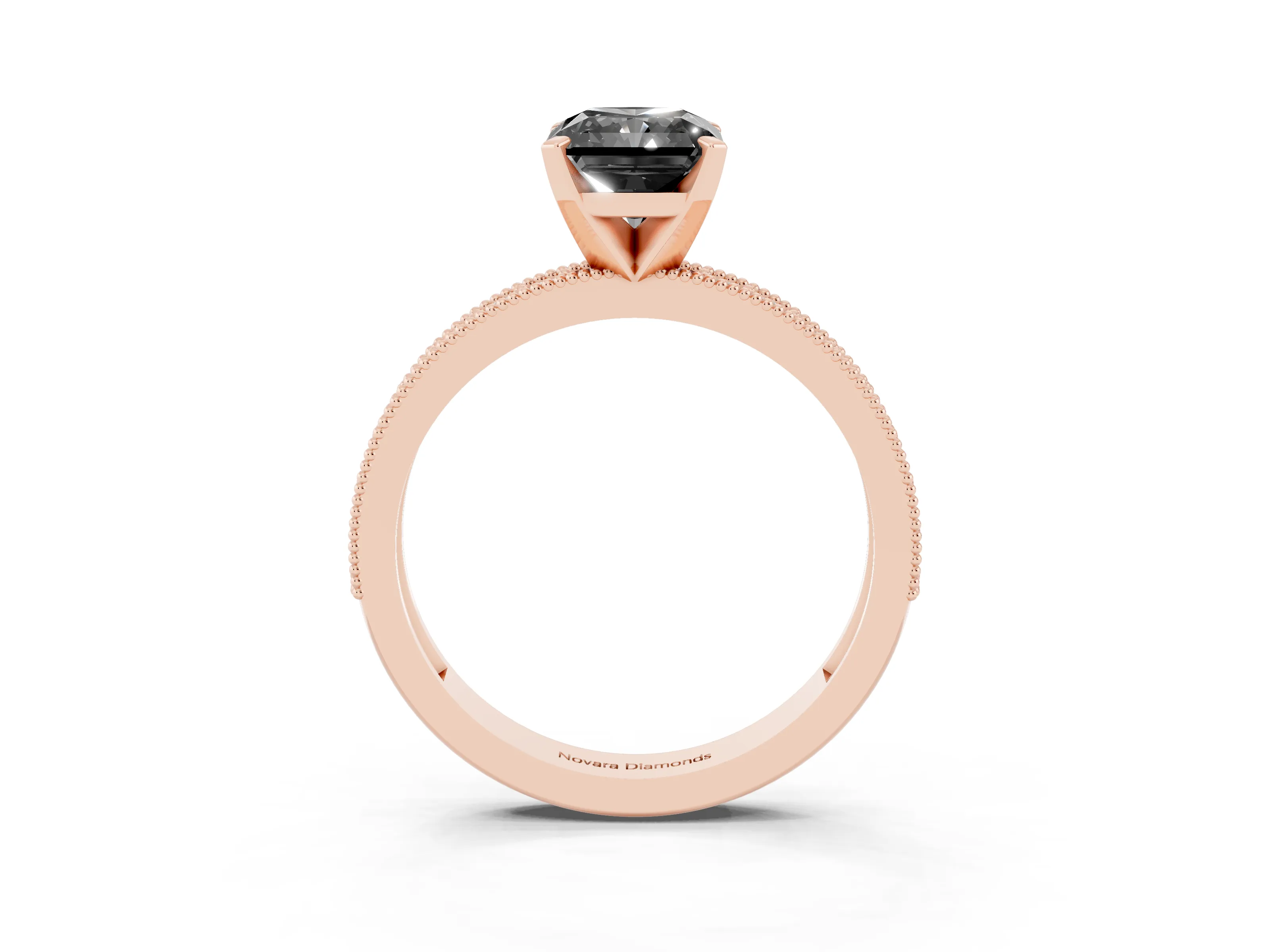 Fancy Black Radiant Cut Diamond Milgrain Pavé Engagement Ring Set in Rose gold with Prong Setting