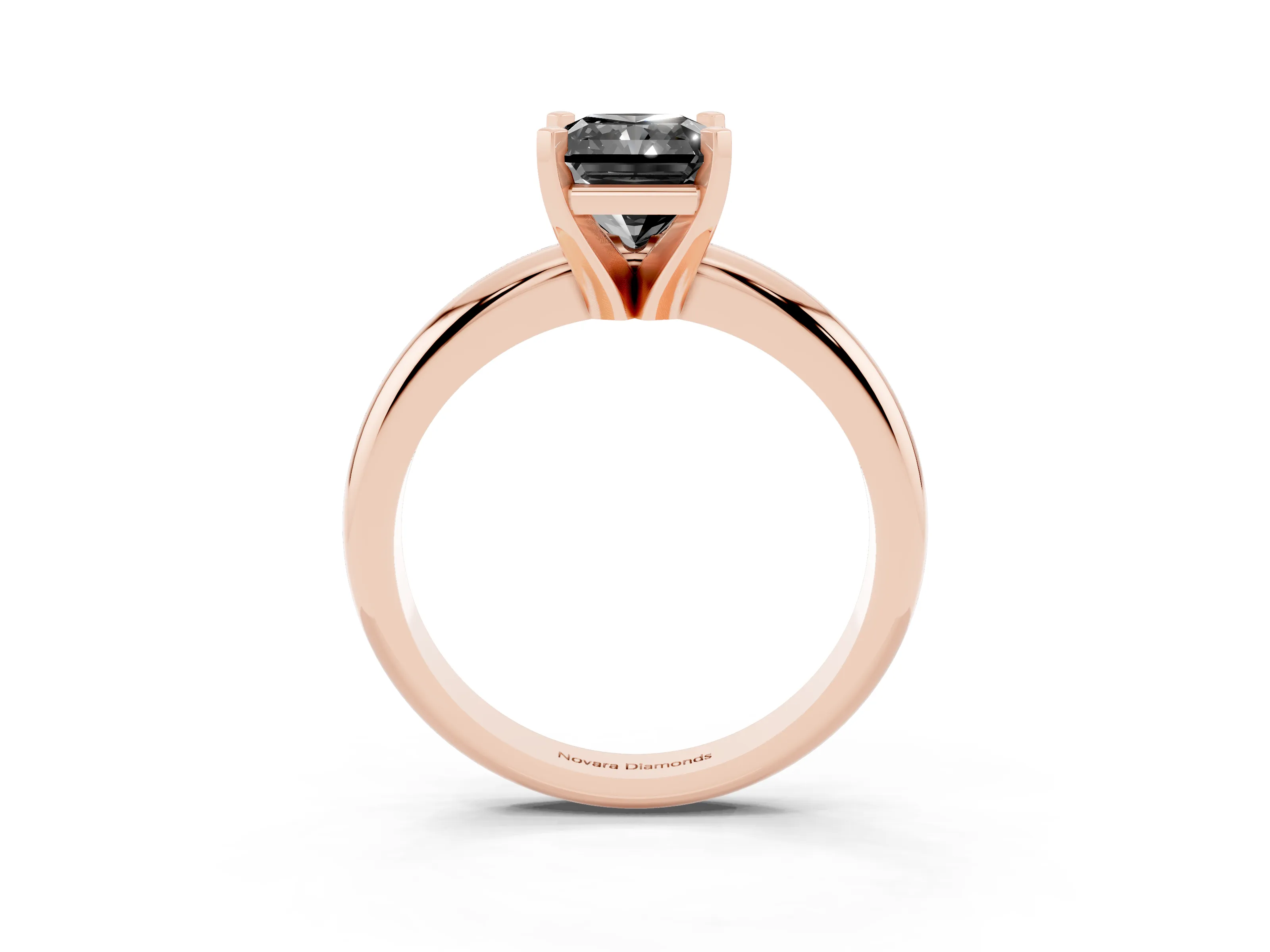 Fancy Black Radiant Cut Diamond Solitaire Engagement Ring Set in Rose gold with Round Band and Prong Setting