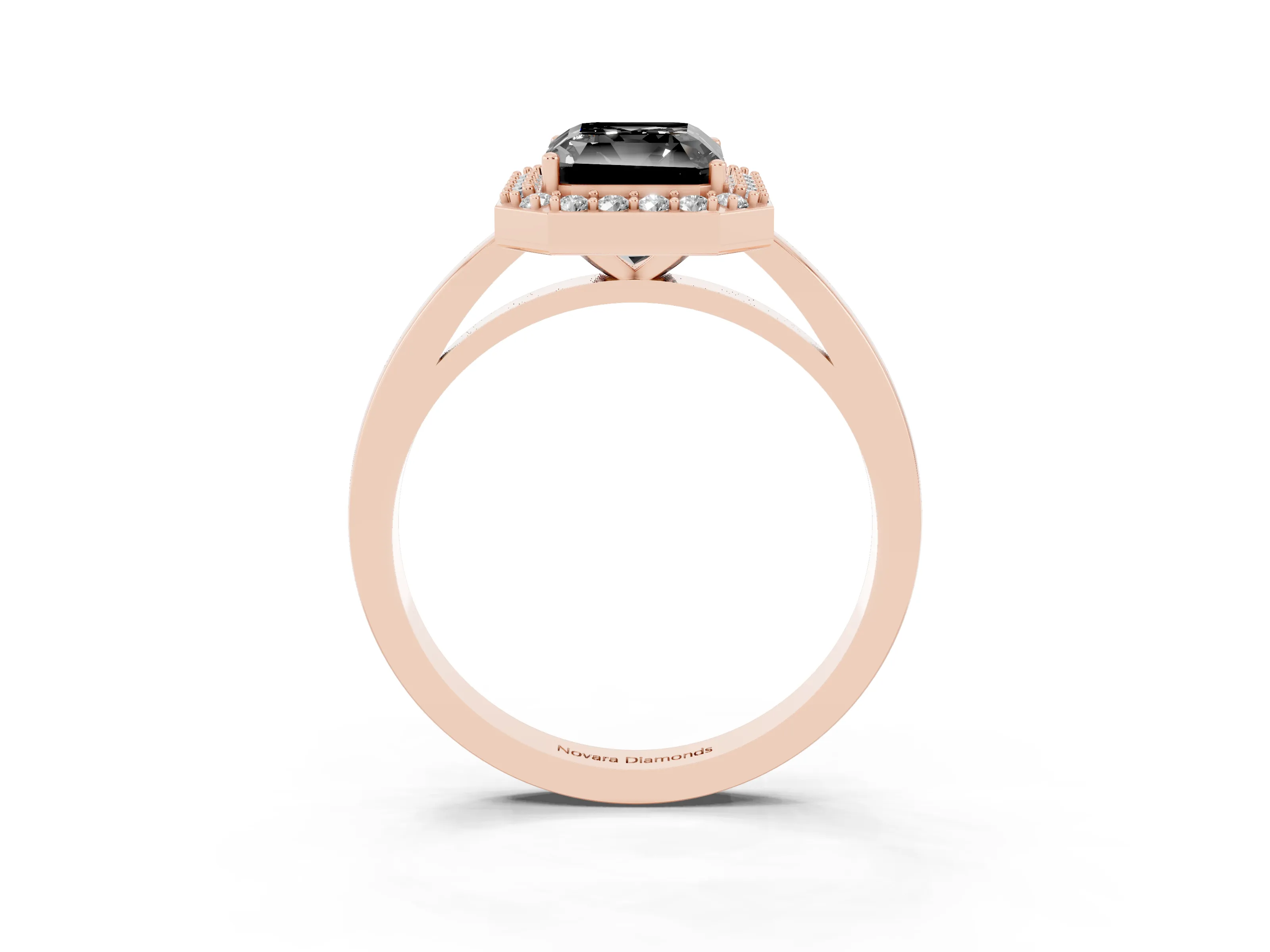 Fancy Black Radiant Cut Diamond Halo Ring Set in Rose gold with Solitaire Band and Prong Setting