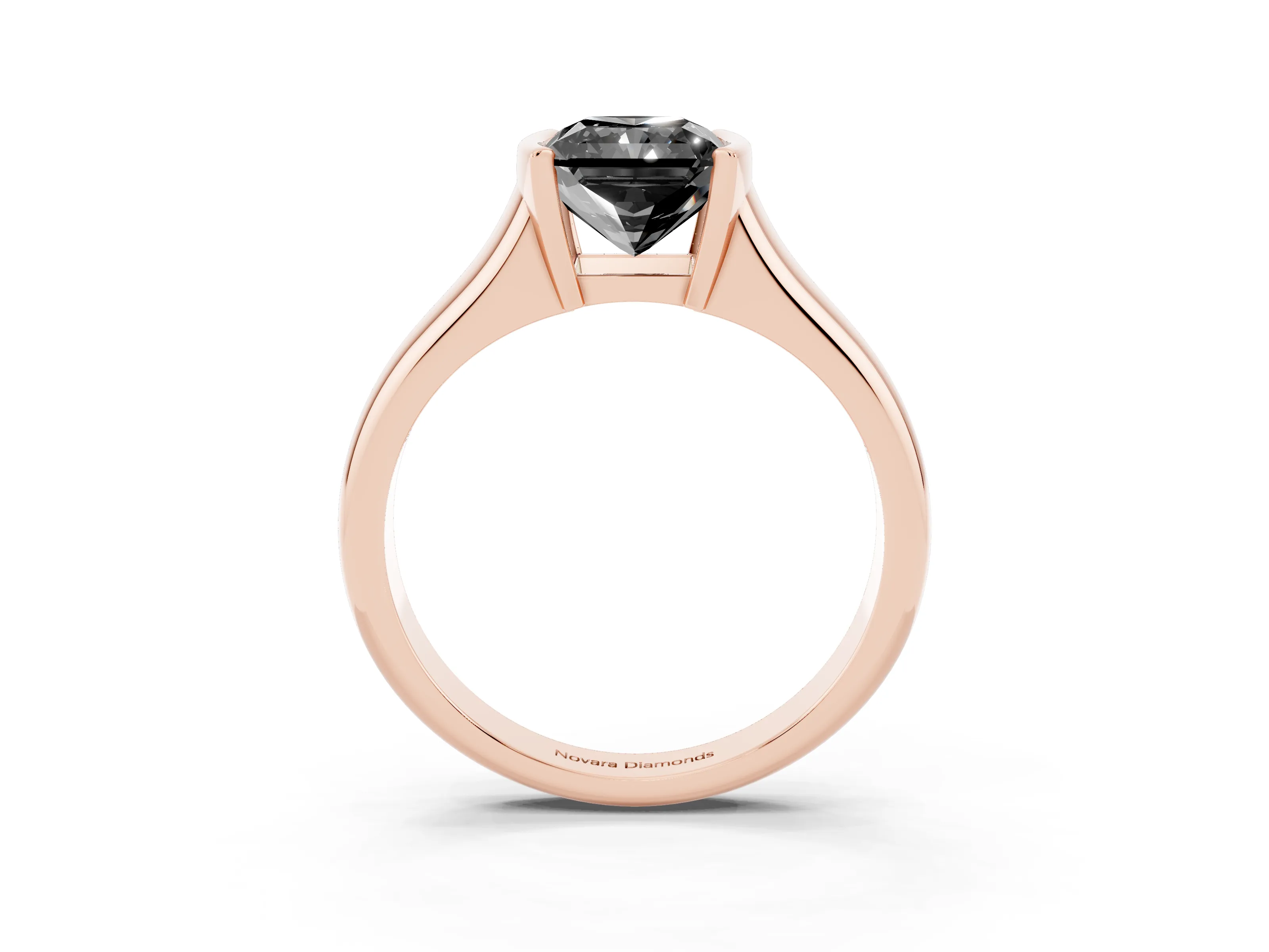 Fancy Black Radiant Cut Diamond Solitaire Tension Set Ring Set in Rose gold with Split Shank Band