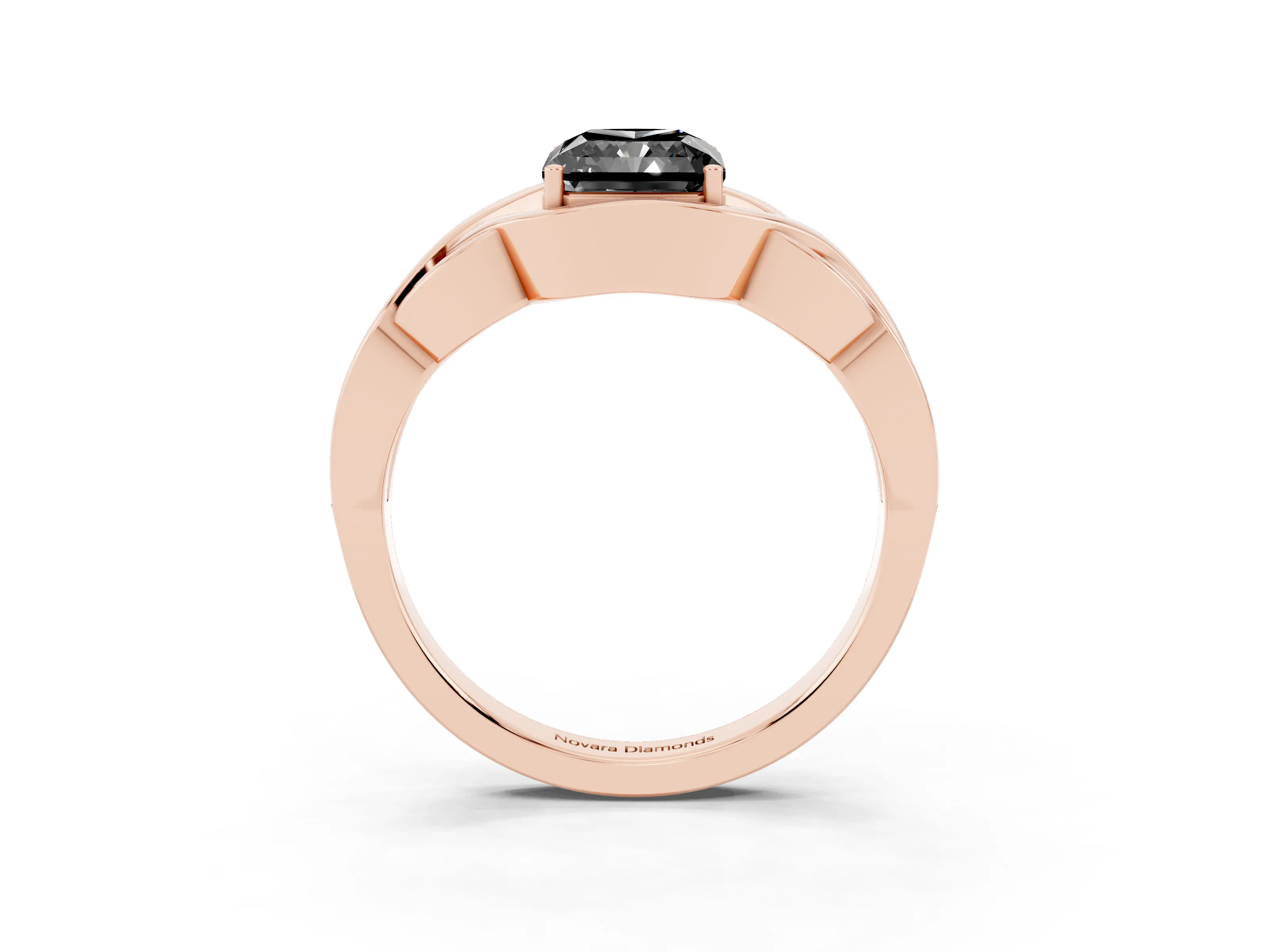 Fancy Black Radiant Cut Diamond Solitaire Ring Set in Rose gold with Intertwined Band