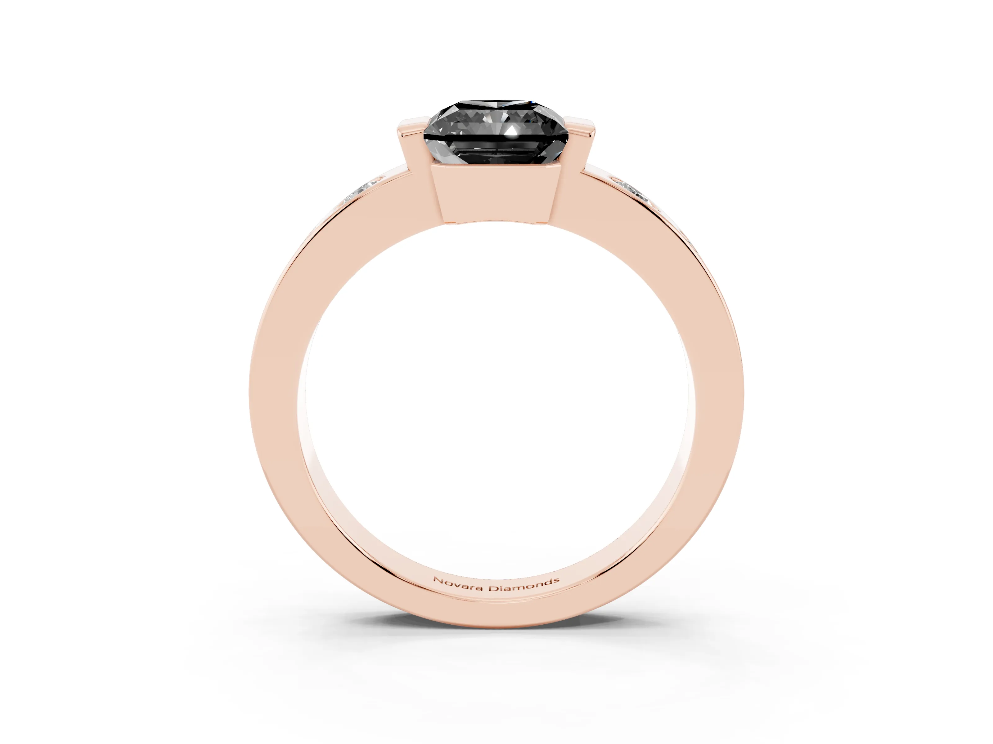 Fancy Black Radiant Cut Diamond Channel-Set Band Ring Set in Rose gold with Bezel Prong Setting