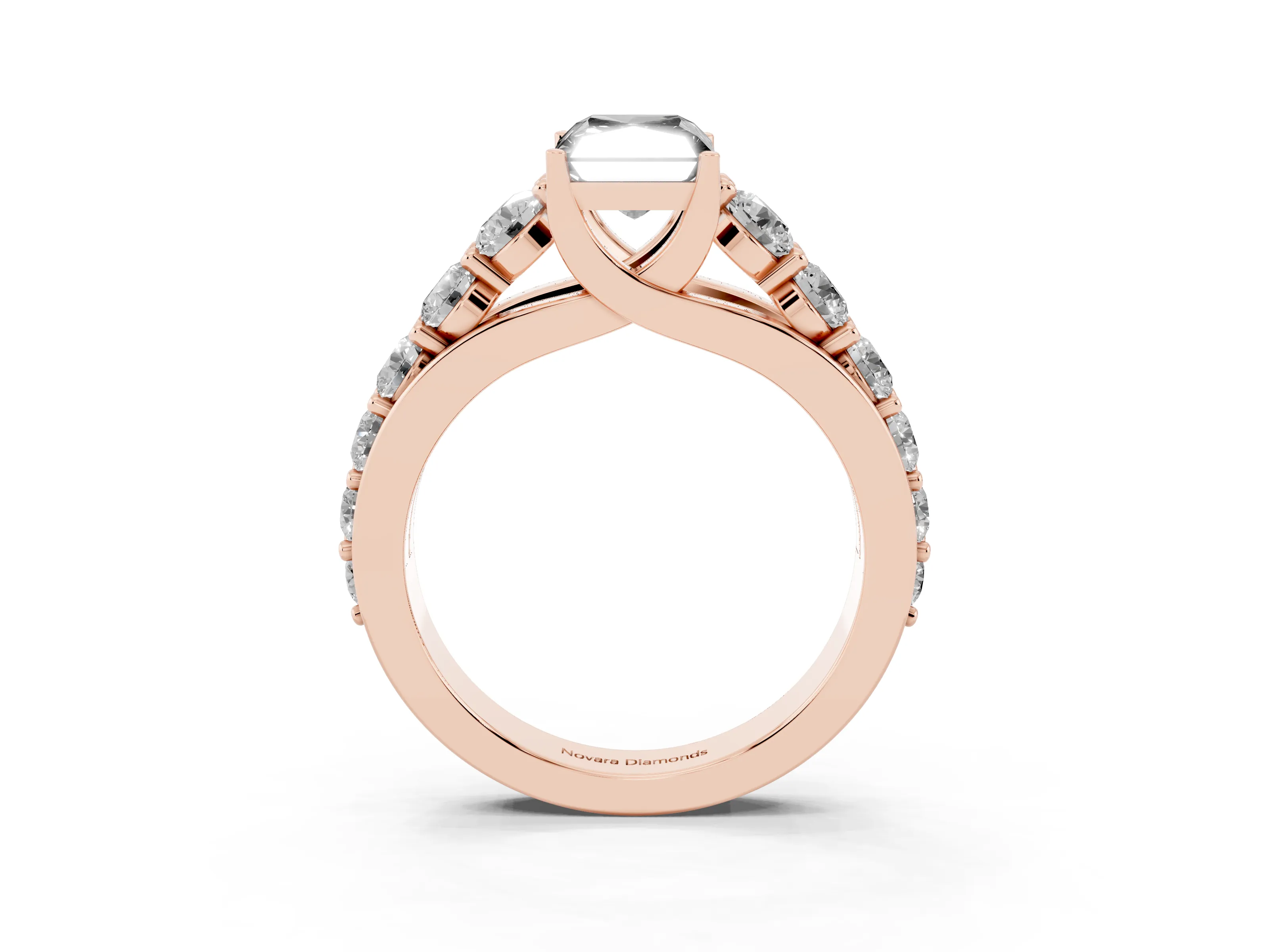 Fancy Black Radiant Cut Diamond Pavé Engagement Ring Set in Rose gold with Prong Setting