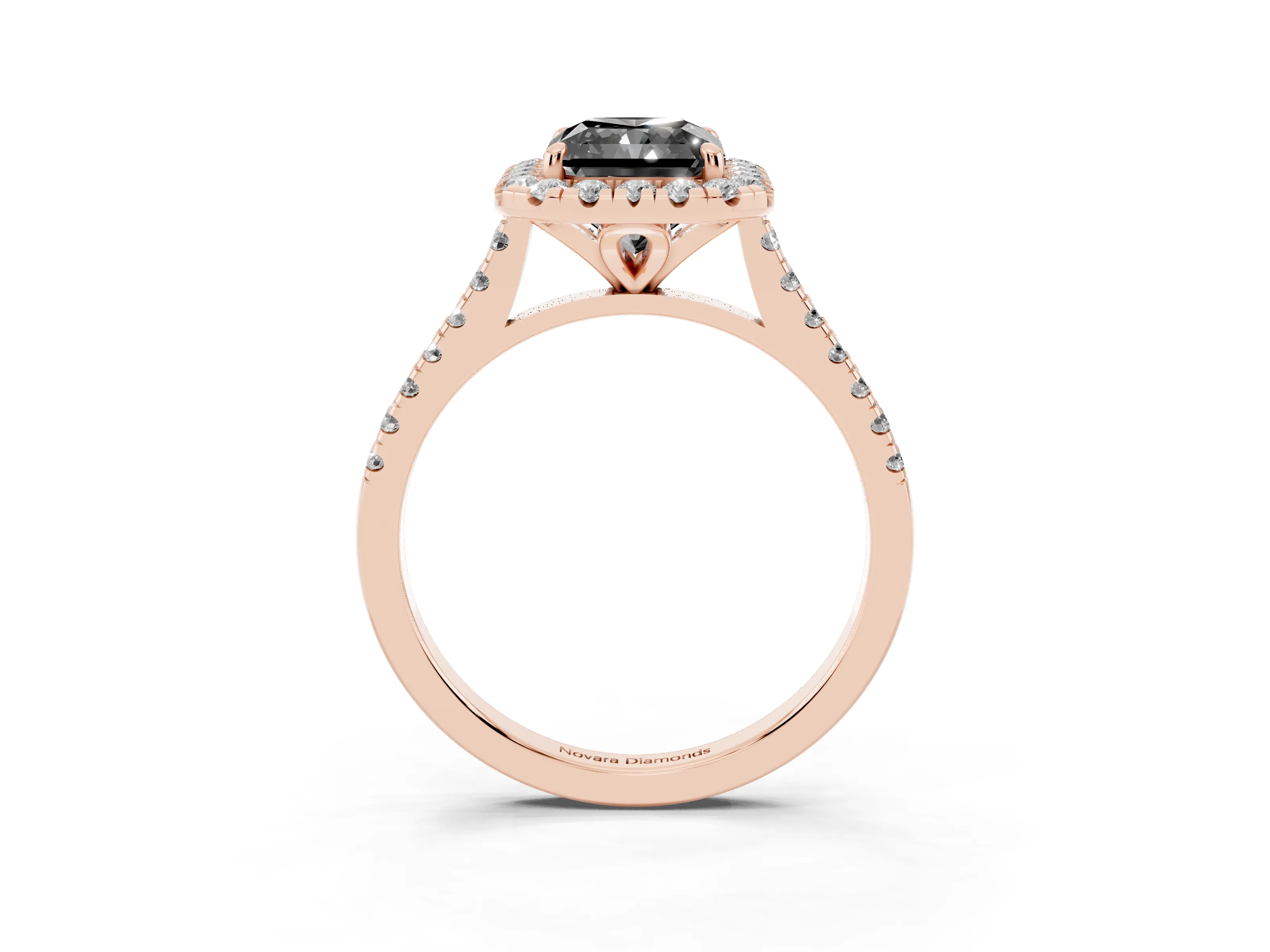 Fancy Black Radiant Cut Diamond Cushion Halo Ring Set in Rose gold with Pavé Band